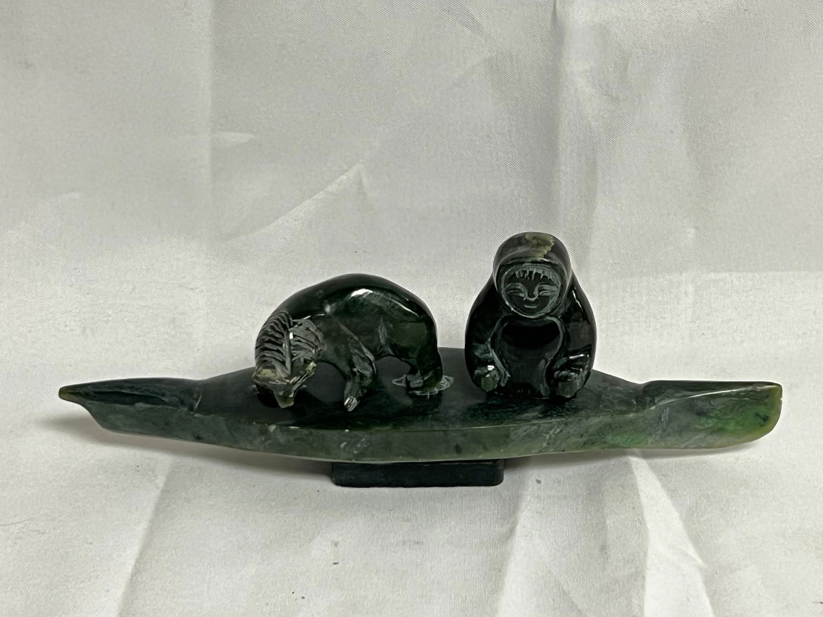 Carved Stone Inuit w/ Bear & Man - 7.5'' x 1.5'' Base , 1.75'' Man, 1'' Bear (1 of 4)