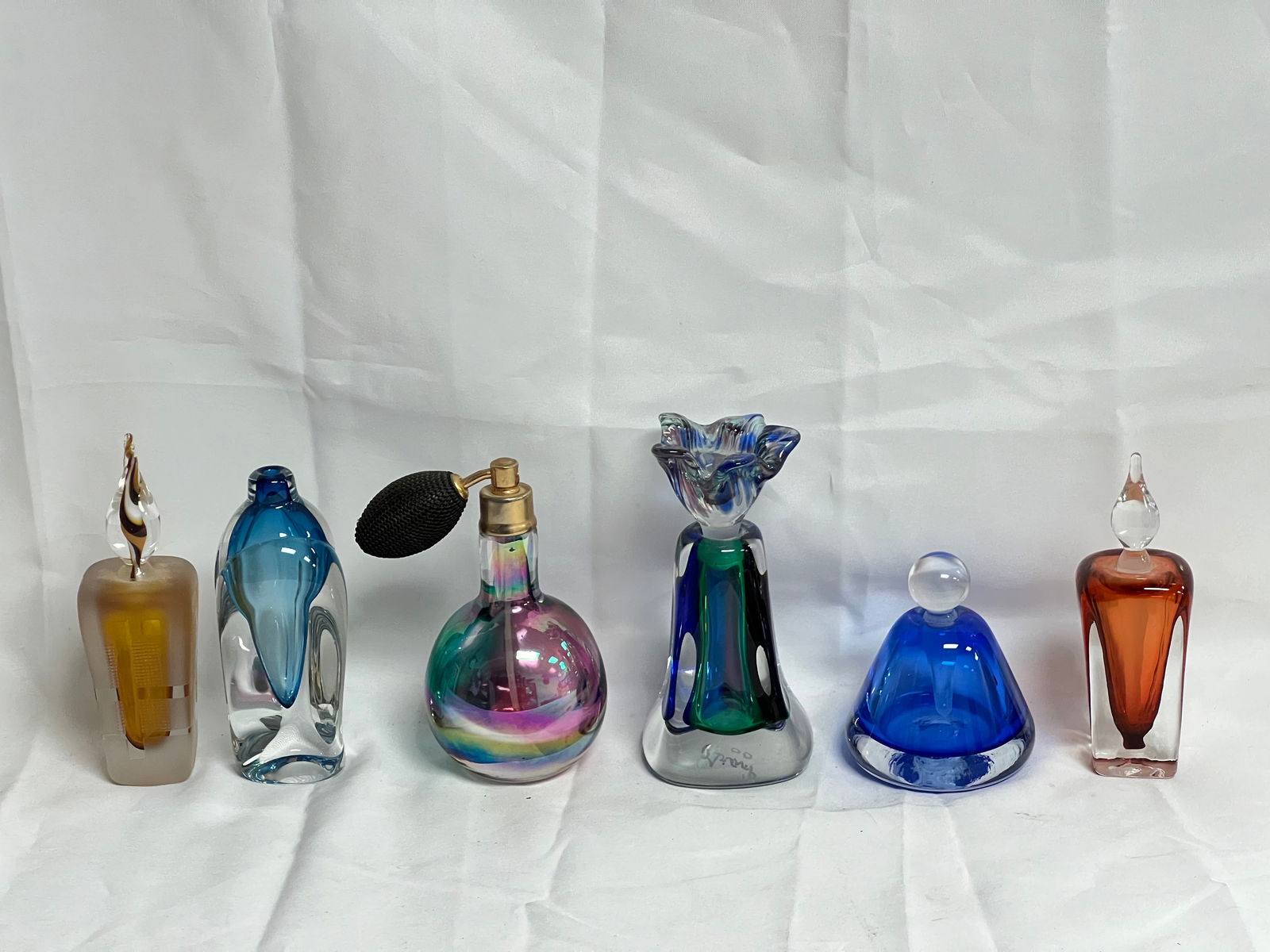 (6)Glass Perfume Bottles - 5 Are Signed -  Signed ''Grant'' + Other - Various Shapes / Colors / (1 of 10)