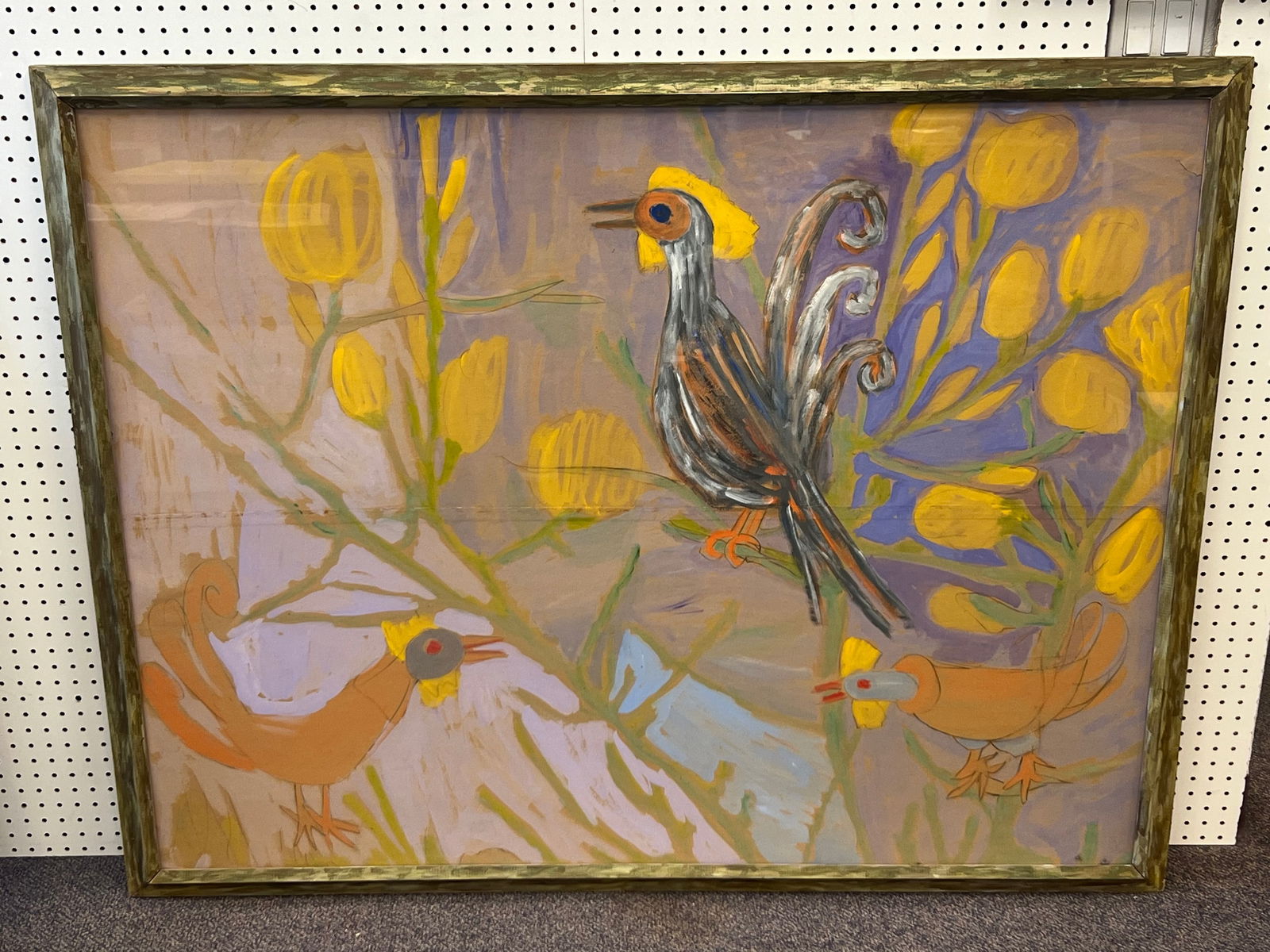 4' x 4' Mrytle Mitchell Mixed Art of Birds - Framed 4' x 4' , Pastel, Pencil: 4' x 4' Mrytle Mitchell Mixed Art of Birds - Framed 4' x 4' , Pastel, Pencil