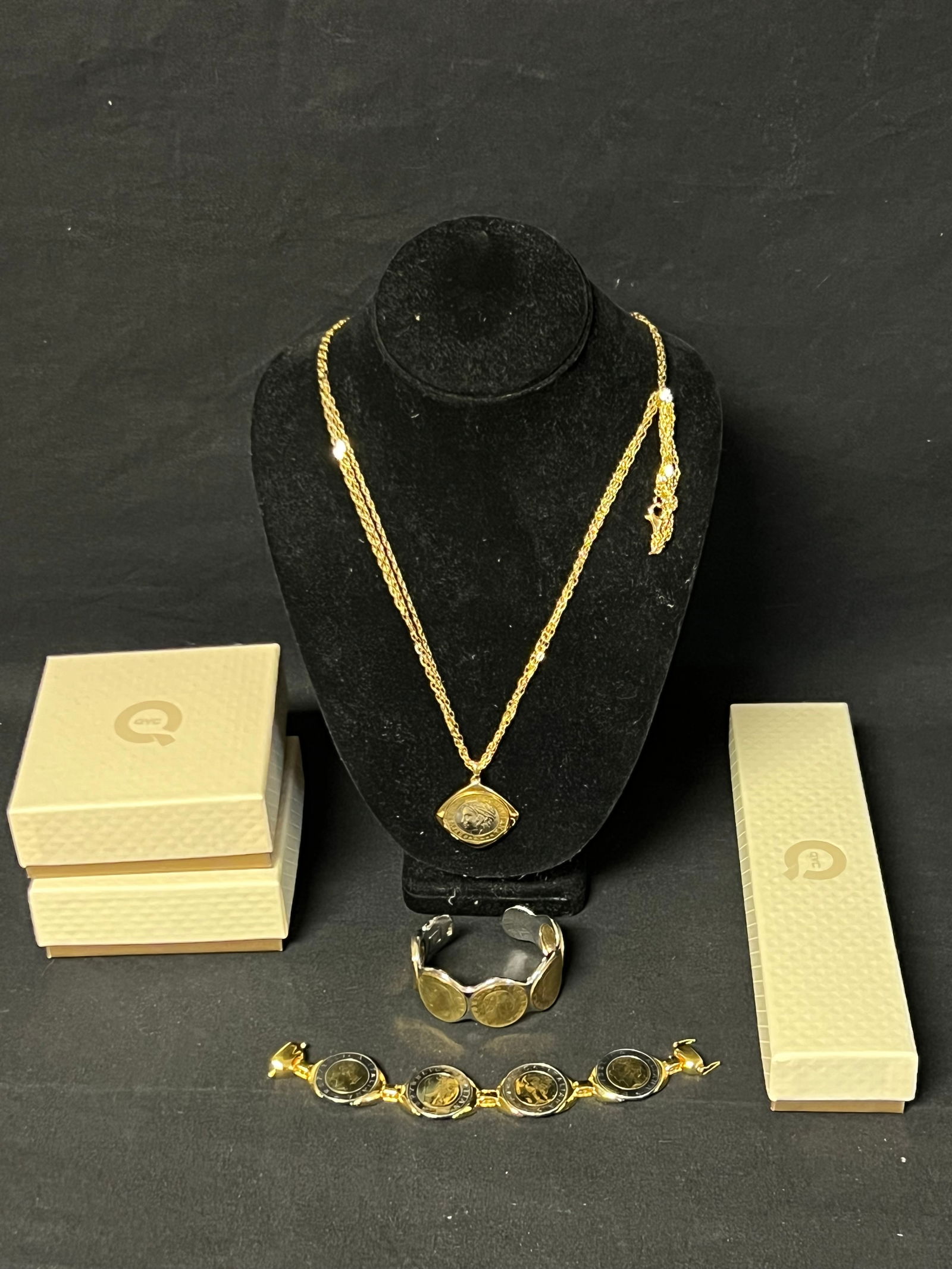 QVC Italy Bronze Lira Bracelets,Necklace - New Old Stock w/ Original Boxes & Bags, Cuff Bracelet, (1 of 8)