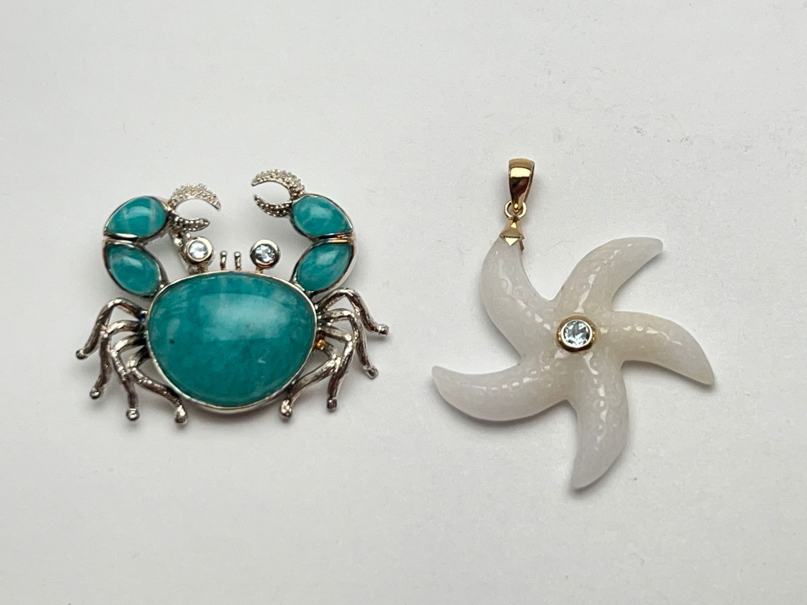 Ross Simons 14K Sterling Crab + Starfish Pendants - Amazonite Sterling Crab w/ .25ct TW Topaz w/ (1 of 3)