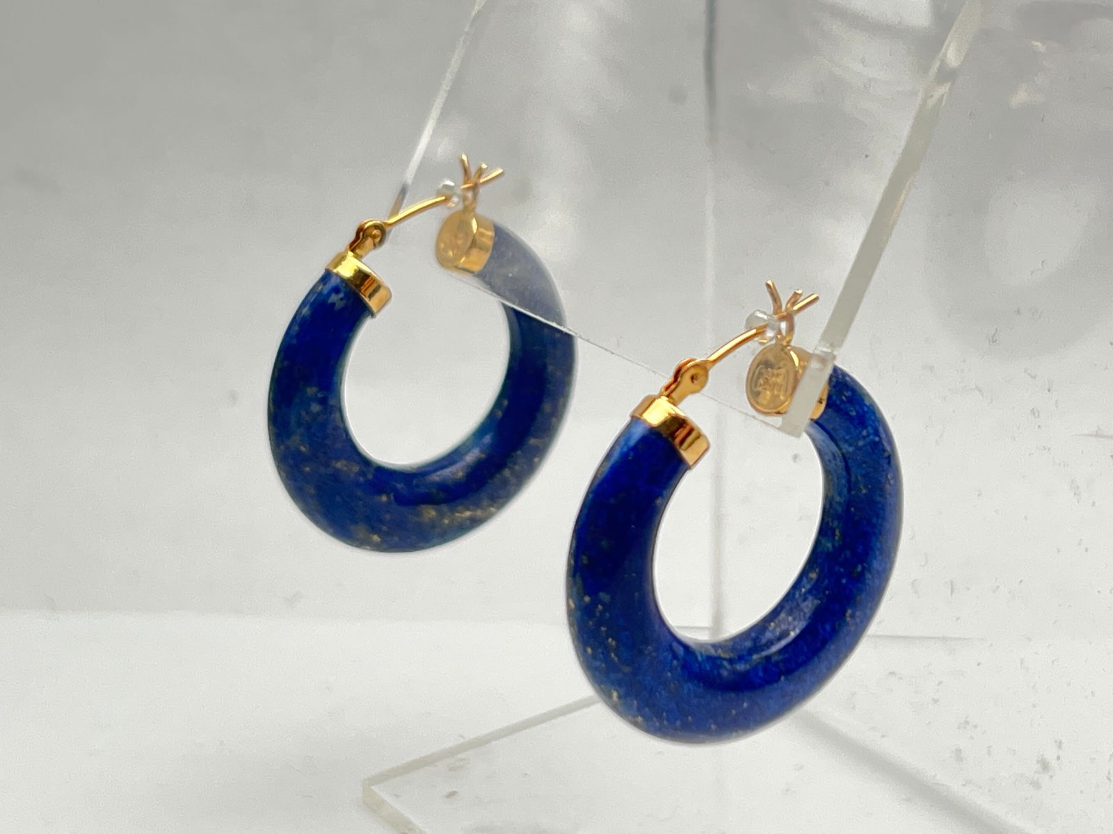 Ross & Simons Lapis 14K Hoop Earrings - 14K Yellow Gold - 1 1/8'' Length w/ Snap Bar - New w/ Box (1 of 4)