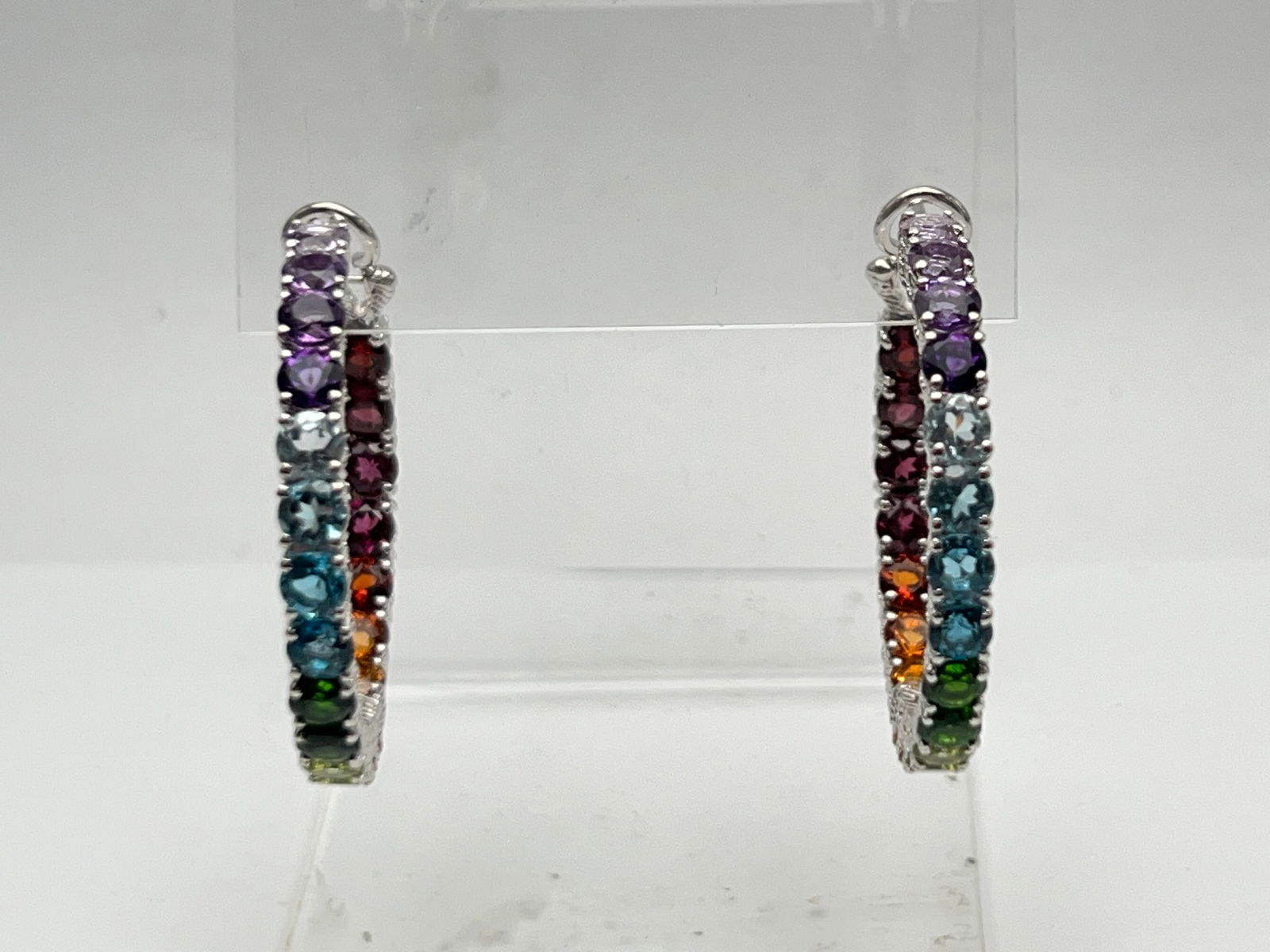 Judith Ripka Sterling Gemstone Earrings - Amethyst , Topaz, Peridot, Citrine, Garnet (1 of 5)