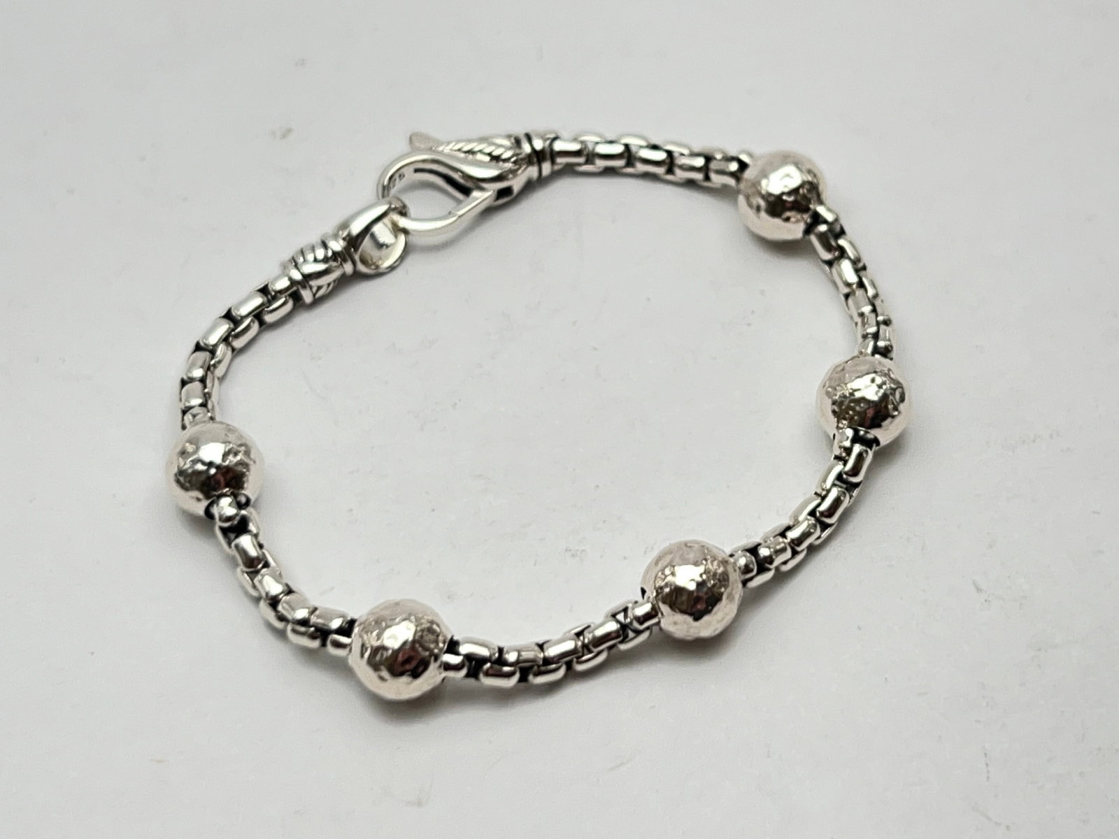 JAI Sterling Hammered Beaded Bracelet 7''L - John Hardy JAI New Old Stock w/ Box: JAI Sterling Hammered Beaded Bracelet 7''L - John Hardy JAI New Old Stock w/ Box