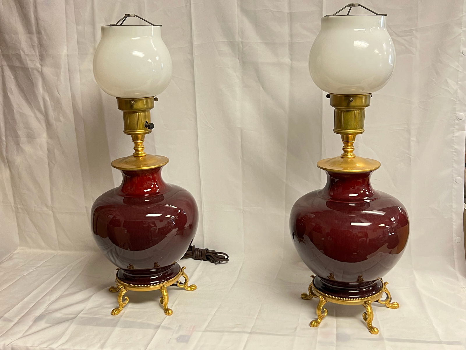 Pr Gladding McBean Flambe Vase Lamps - Pr Vases Converted to Table Lamps 25.5''T Overall (1 of 5)