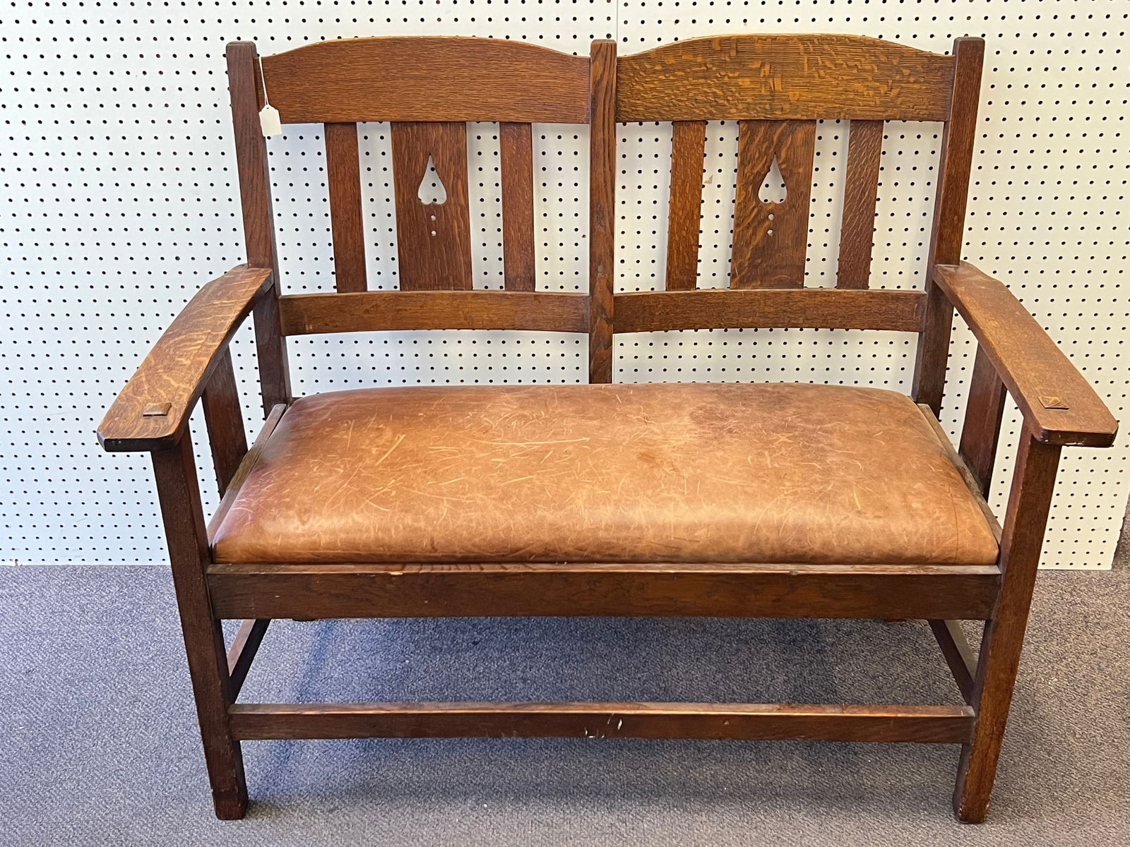 Arts Crafts Mission Oak Settee - Cut Out Heart Back - 48.25'' x 22.25'' x 39'' (1 of 6)
