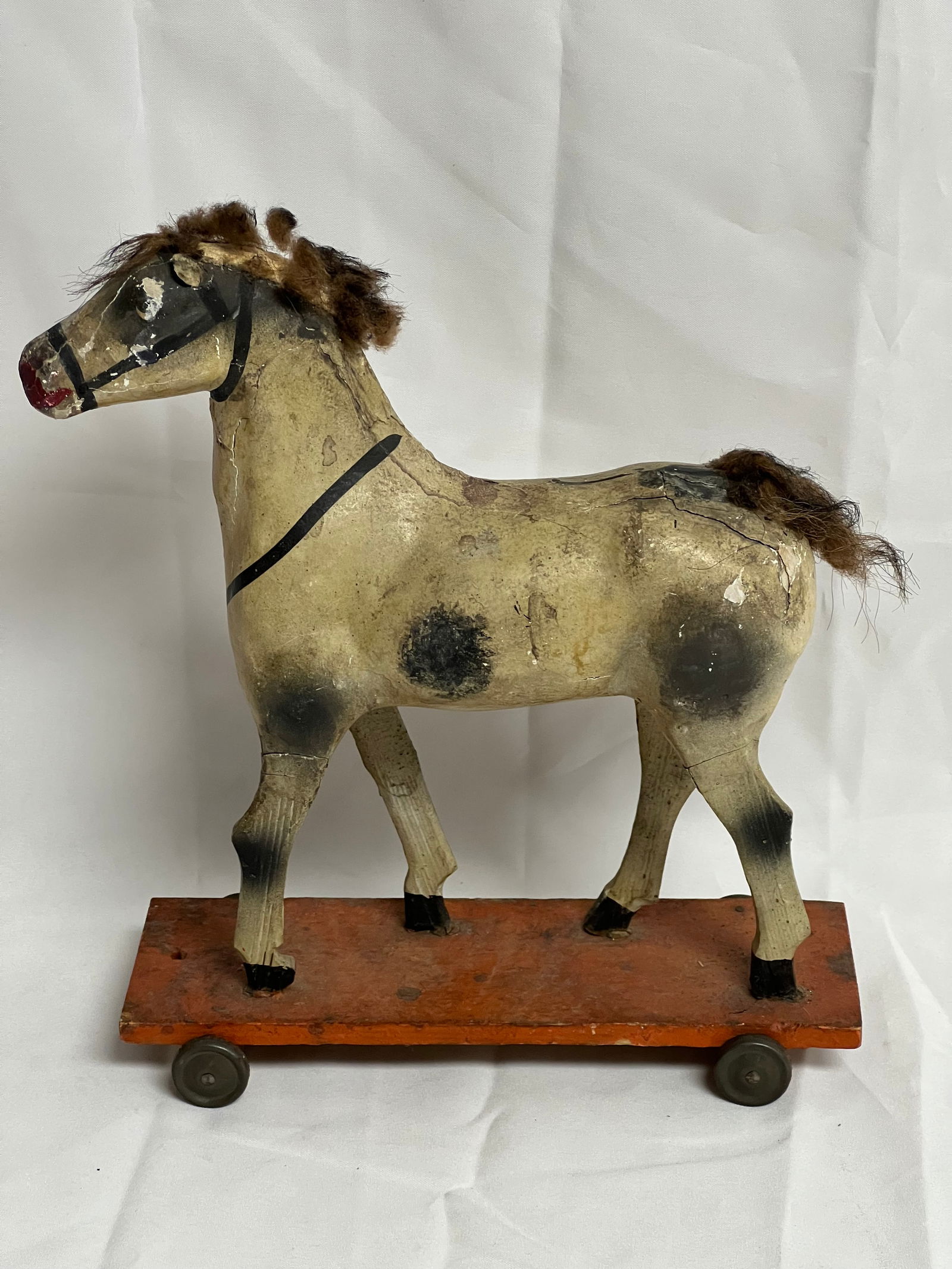 Antique Paper Mache Pull Toy Horse - 19thC Primitive Pull Toy 8.75'' x 3'' x 10.5'' (1 of 5)