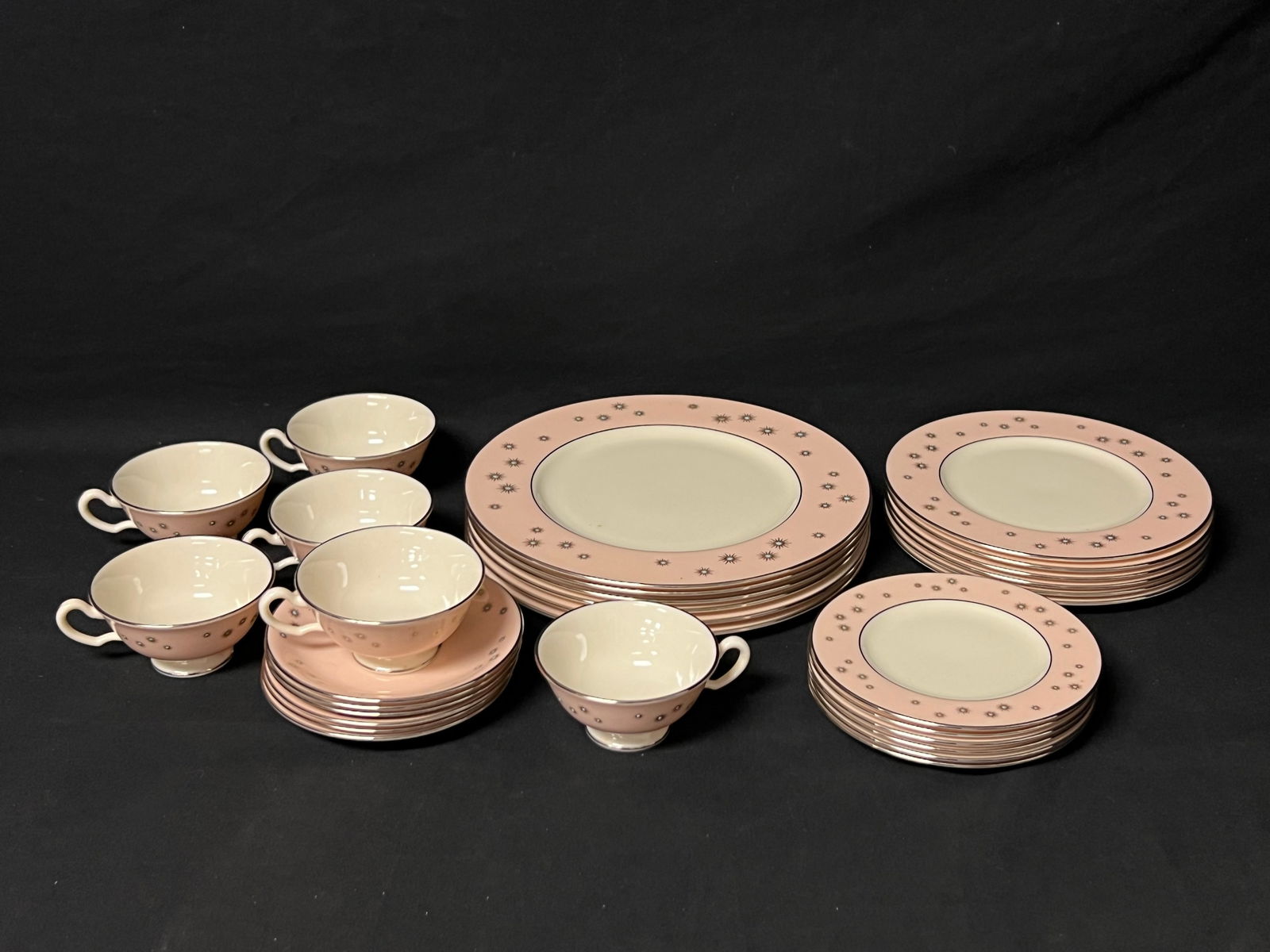 MCM Lenox Pink Jewel Atomic Starburst China - 30pcs Set for 6 - Dinner, Salad, Bread Plates - Cups (1 of 4)
