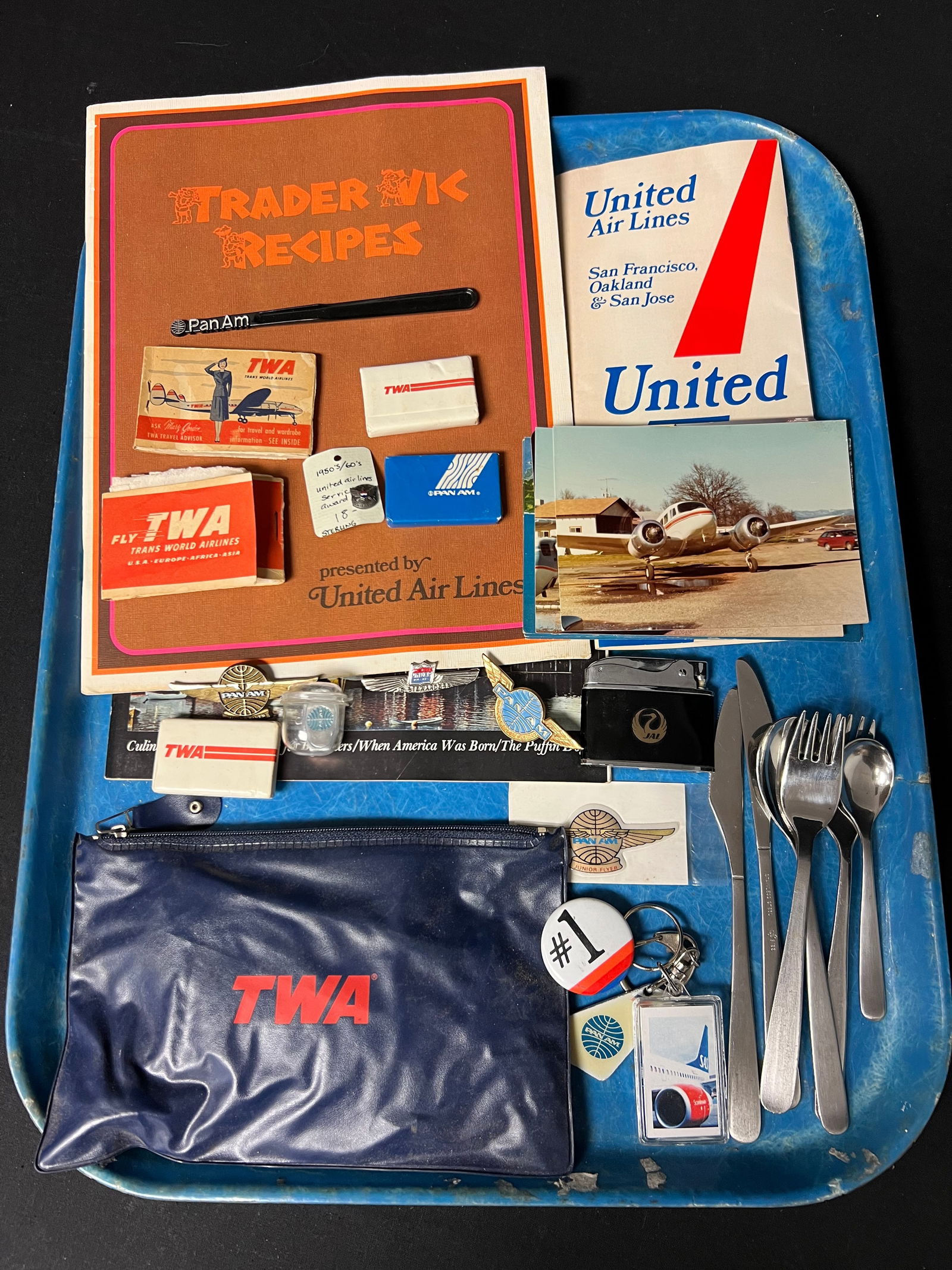 Vtg Airlines Items, Trader Vic Recipes, More - United Air Line Recipe Book, Sterling Service Pin, (1 of 7)