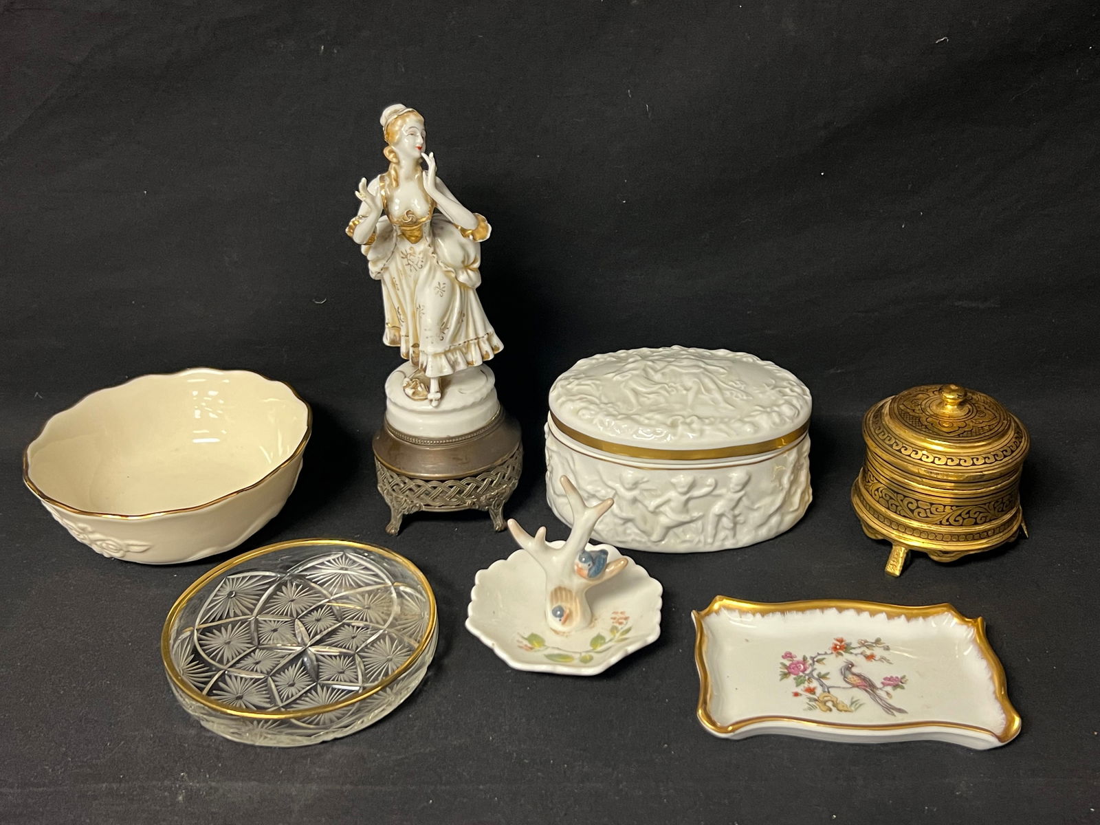 Atq / Vtg Porcelain Figure, Lenox, Faberge + More - Handpainted French Bird Trinket Dish, Ring (1 of 10)