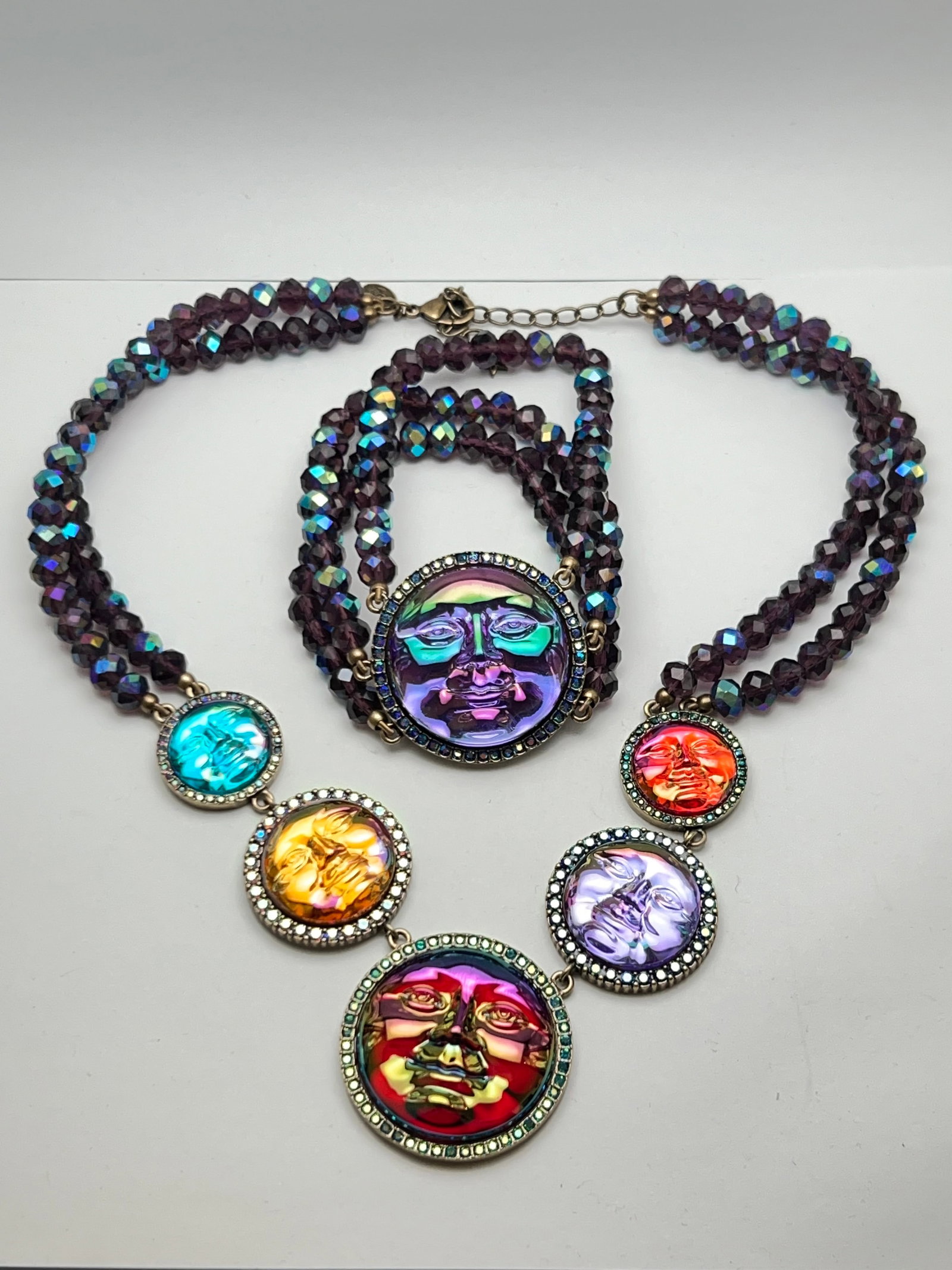 Kirks Folly Seaview Moon Crystal Jewelry - Bracelet & 22'' Necklace w/ Adjustable Clasp - Both New: Kirks Folly Seaview Moon Crystal Jewelry - Bracelet & 22'' Necklace w/ Adjustable Clasp - Both New Old Stock w/ Boxes