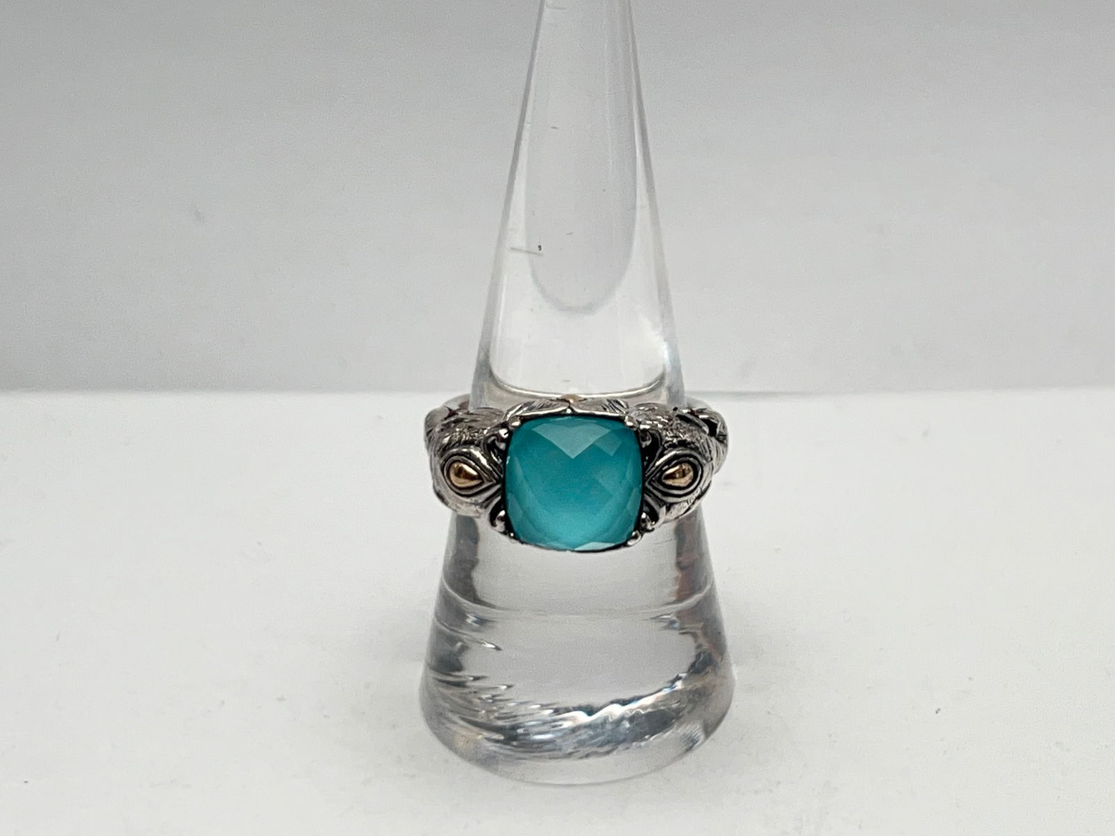 JAI John Hardy Sterling Elephant Ring w/ 14K - Sterling w/ 14K Accents & Garnet Eyes, Turquoise Blue (1 of 5)