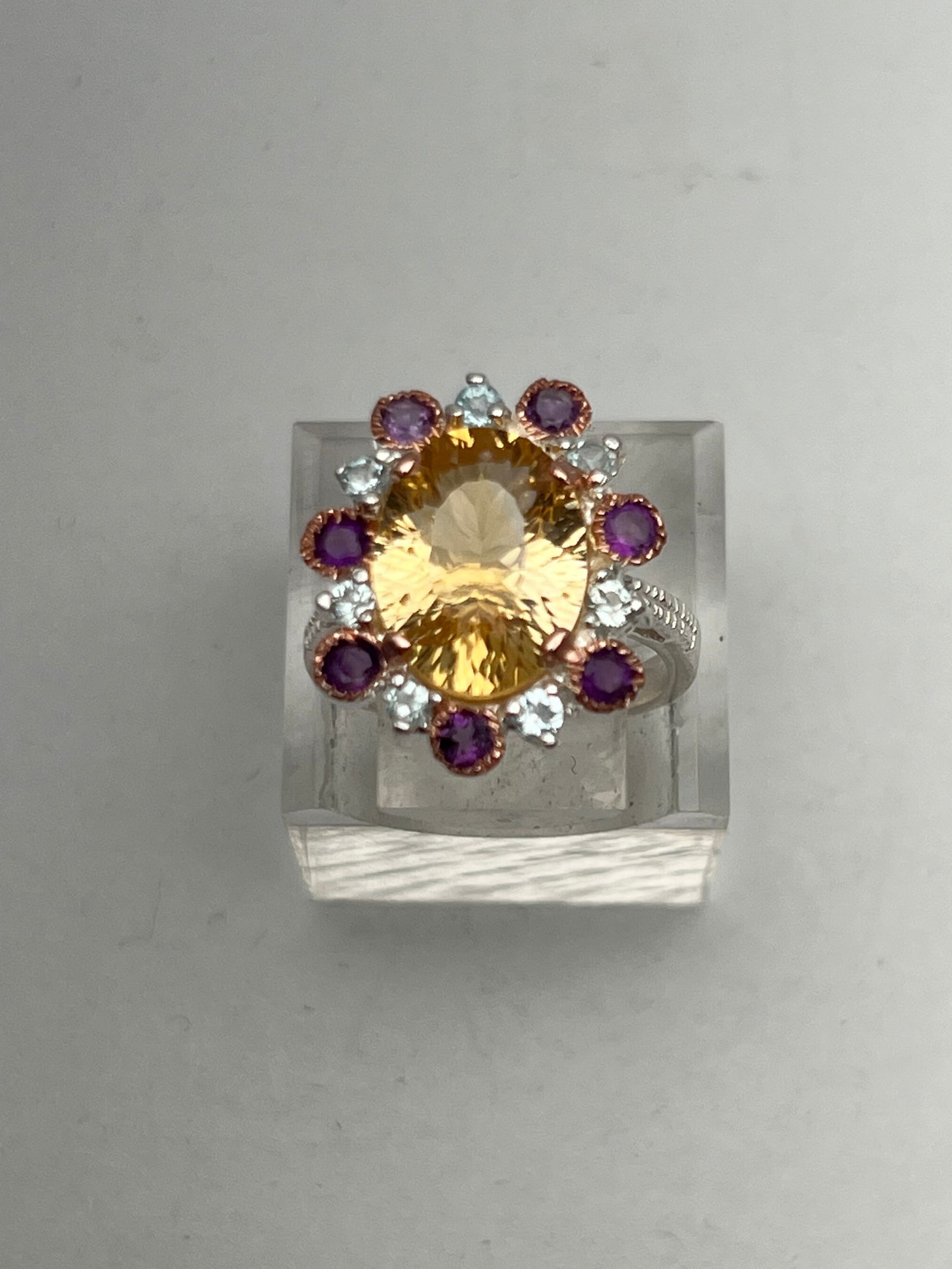 Sterling Citrine, Amethyst, Aquamarine Ring, Sz 8 - Sterling w/ 14K Gold Accents Ring (1 of 5)