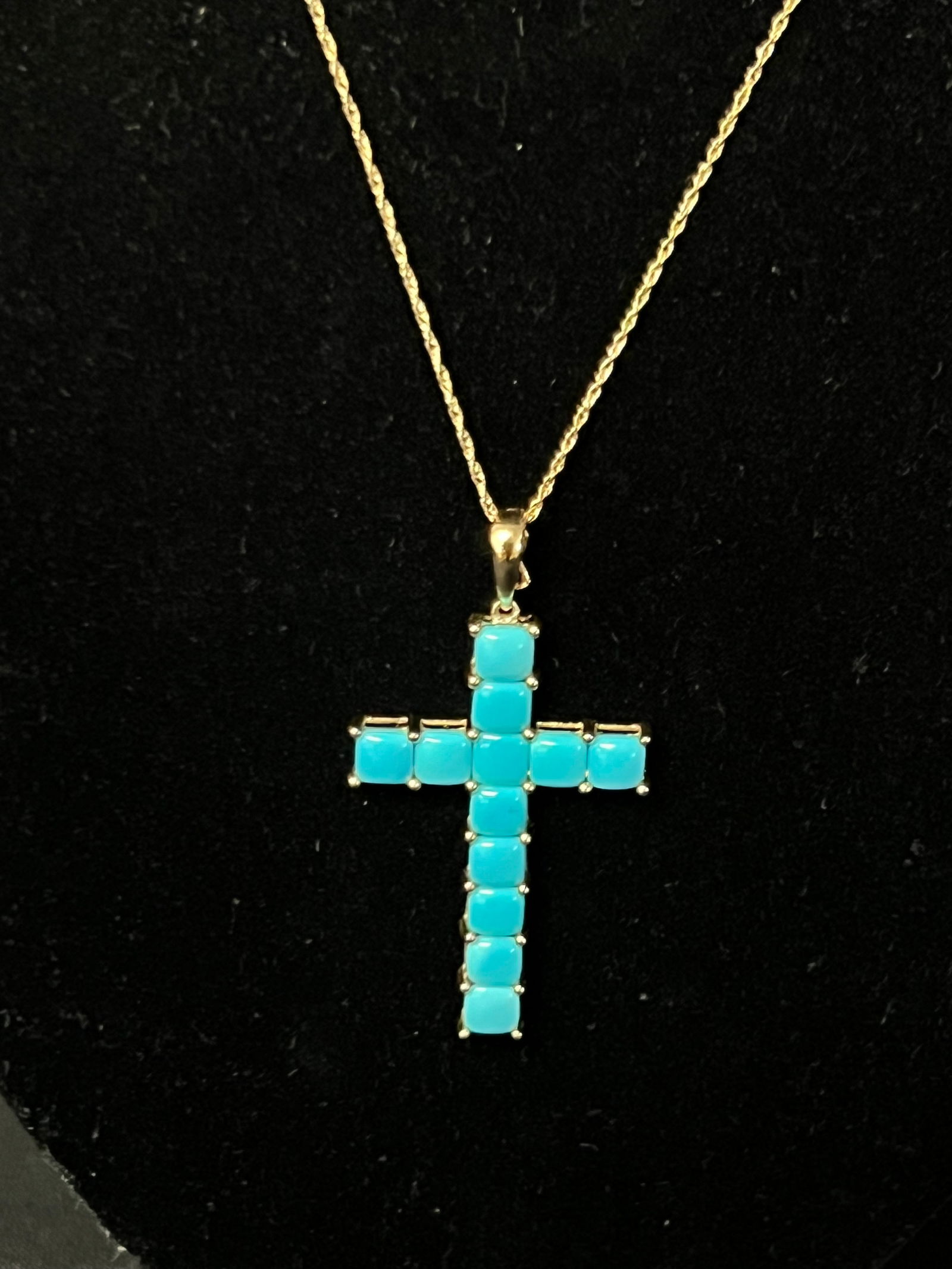 14K Gold 18''L Chain & Cross w/ Turquoise - Cross 1'' x 2'' Hallmarked '14K FP' (1 of 3)
