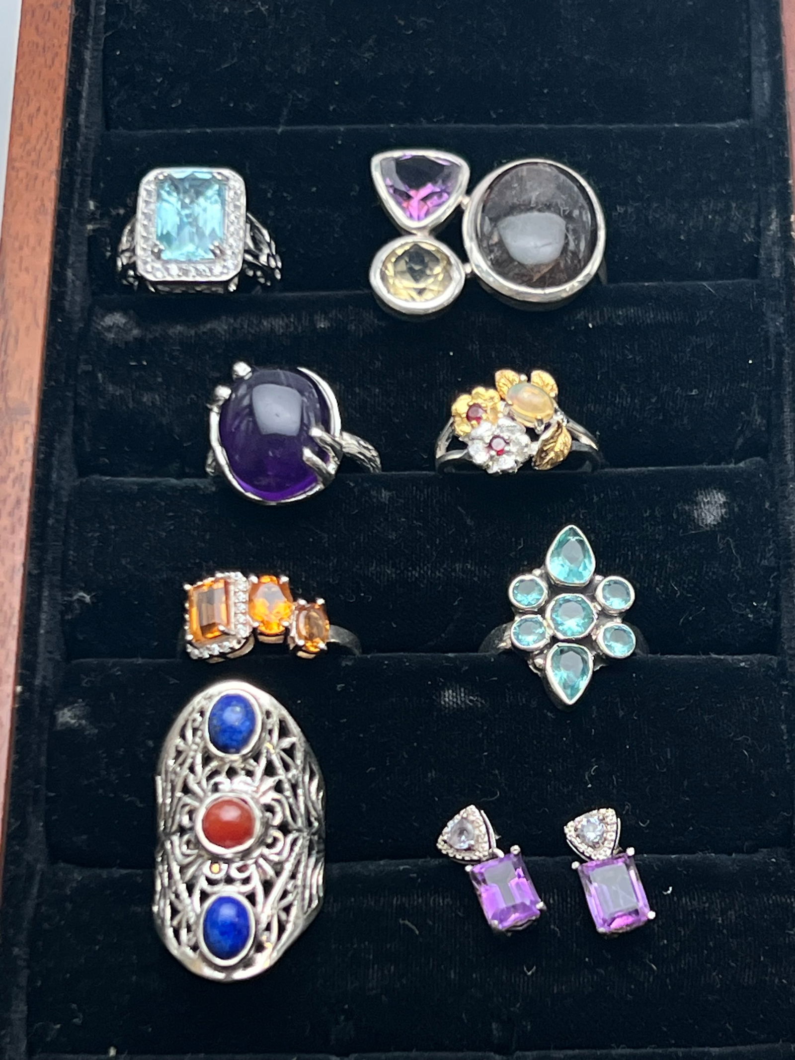 8pcs Sterling Silver Jewelry w/ Natural Gemstones- (7)Rings - Opal, Citrine, Topaz, Amethyst - Sz (1 of 3)