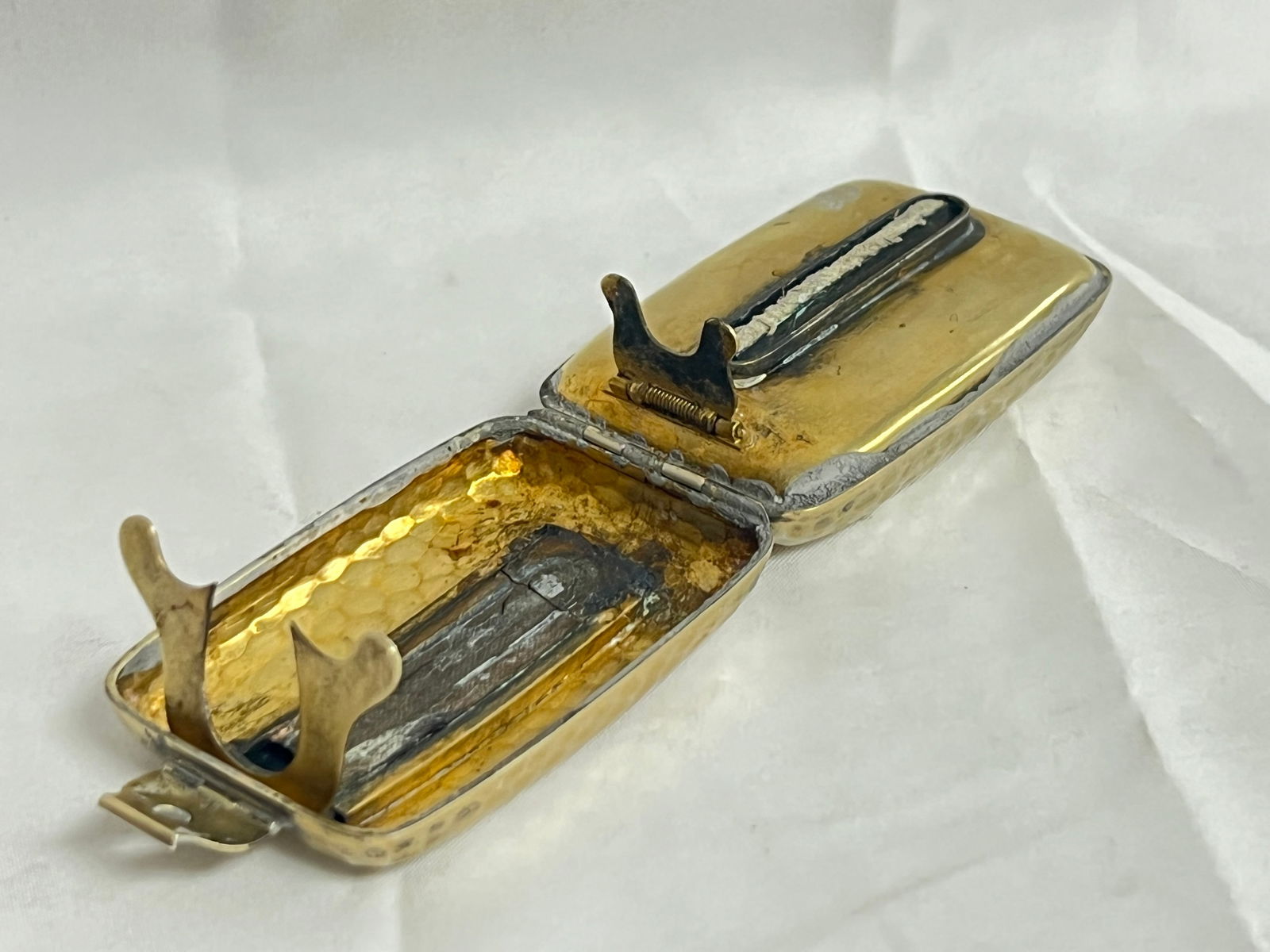 Atq .800 Silver Kerosene Curling Iron Heater - Hand Hammered w/ Etchings 3'' x 2'' x 1'' - (1 of 4)