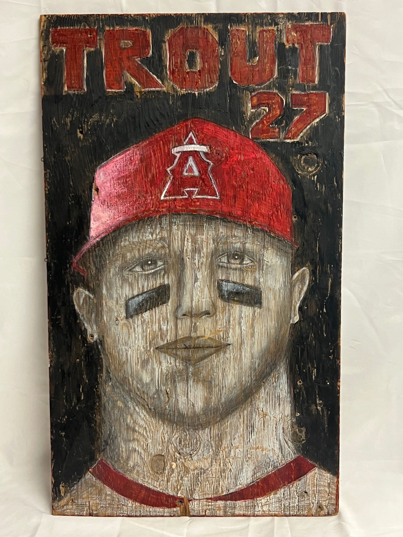 Painted ''Mike Trout'' Baseball Art on Wood - 17'' x 29'' (1 of 1)