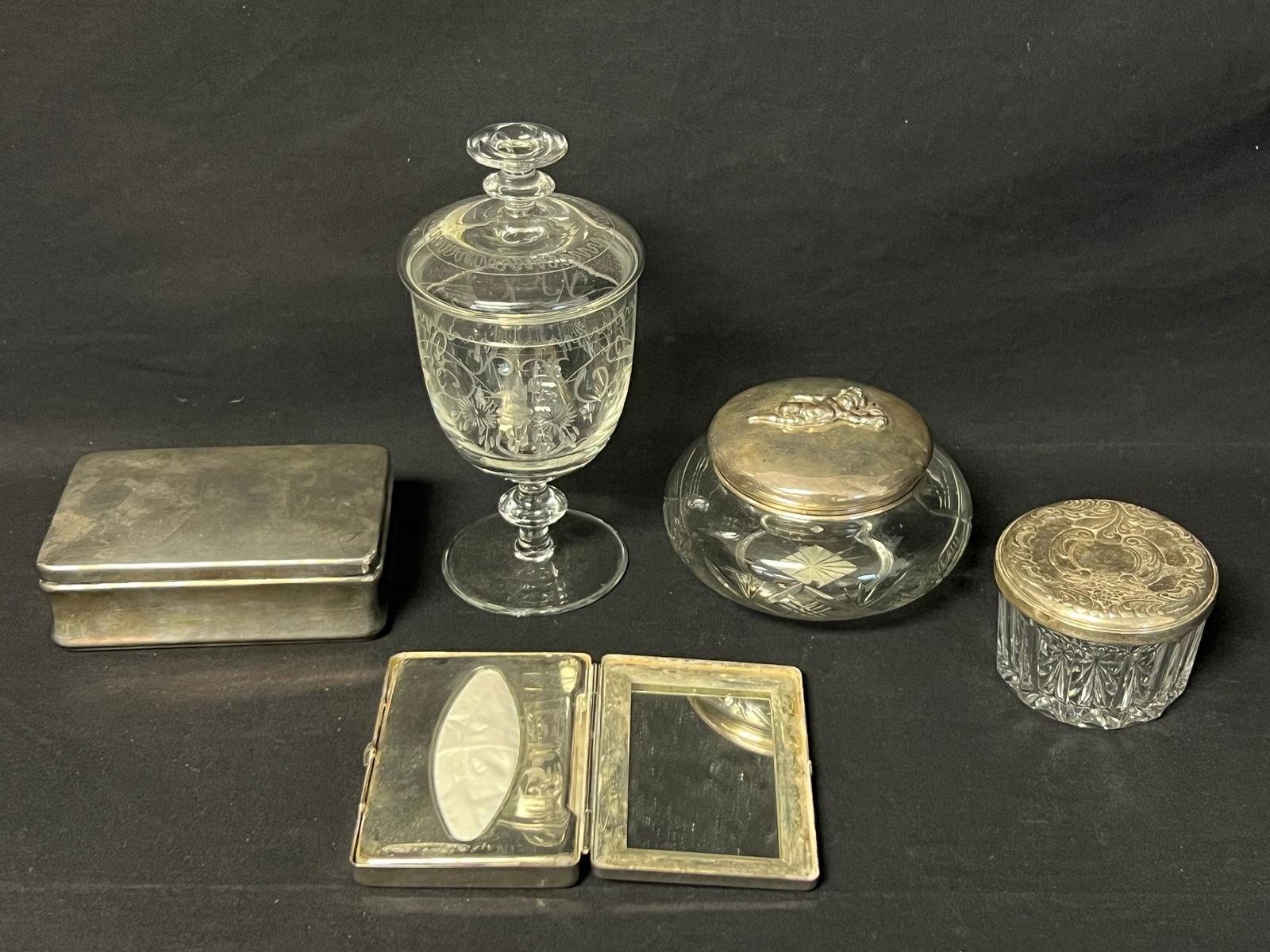 (2)Sterling Top Jars, Etched Glass, Box, More - Wallace Sterling Top Jar, Hallmarked Cherub Sterling (1 of 9)