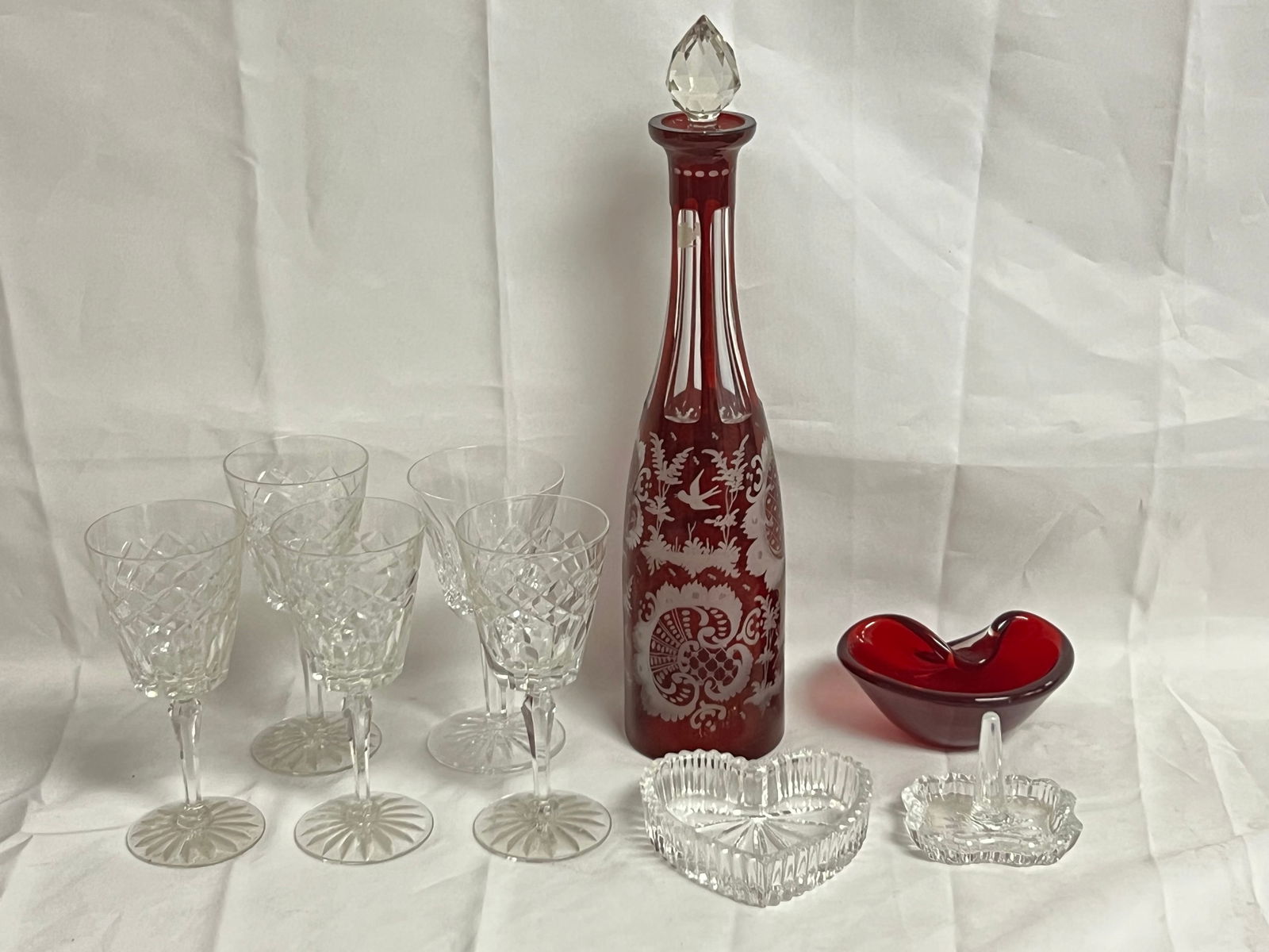 Cut to Clear Cranberry Decanter, Crystal Stemware,More - Waterford Crystal Ring Holder, Stemware, (1 of 6)