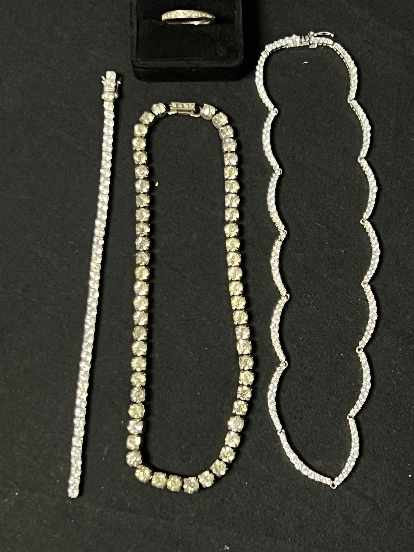 Atq & Vtg Sterling Rhinestone Jewelry - (2)Necklaces, Bracelet, Sz 7 Ring (1 of 5)