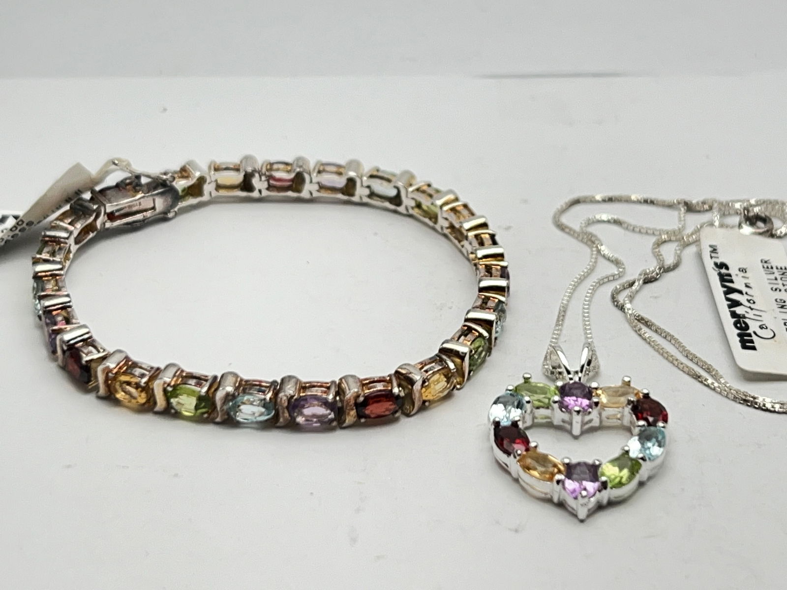Sterling Silver Multi Gemstone Pendant & Bracelet - New Old Stock w/ Tags , Peridot Citrine Garnet (1 of 10)
