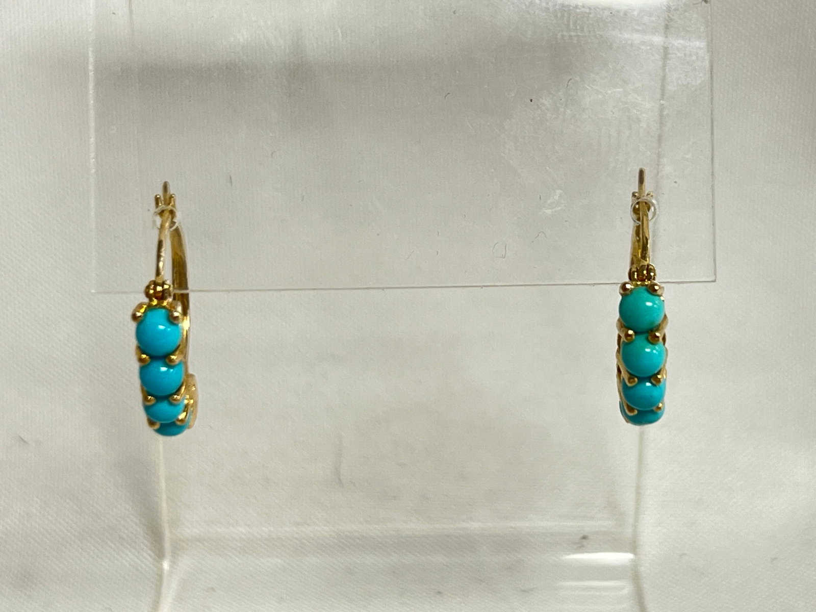 14K Yellow Gold Turquoise Hoop Earrings - TW 2.47g , .75''L - New Old QVC Stock -: 14K Yellow Gold Turquoise Hoop Earrings - TW 2.47g , .75''L - New Old QVC Stock -