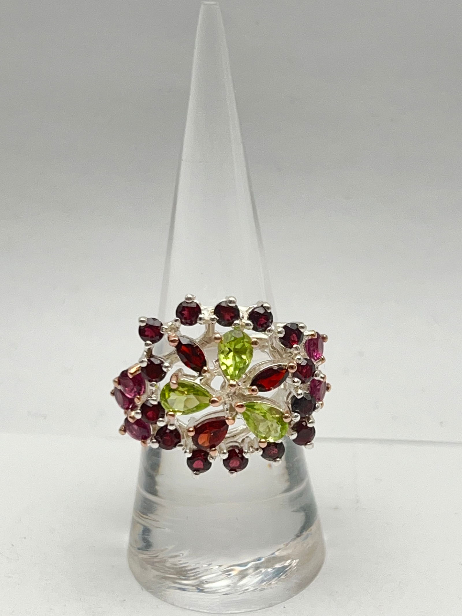 Sterling Peridot Amethyst Garnet Ring, Sz 7 (1 of 3)