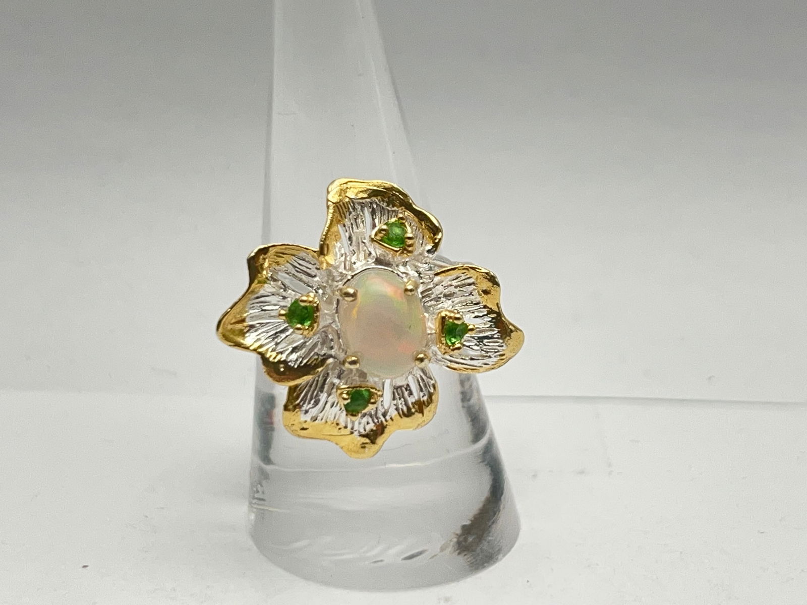 Sterling Natural Opal Ring w/ 14K Accents, Sz 9 (1 of 4)
