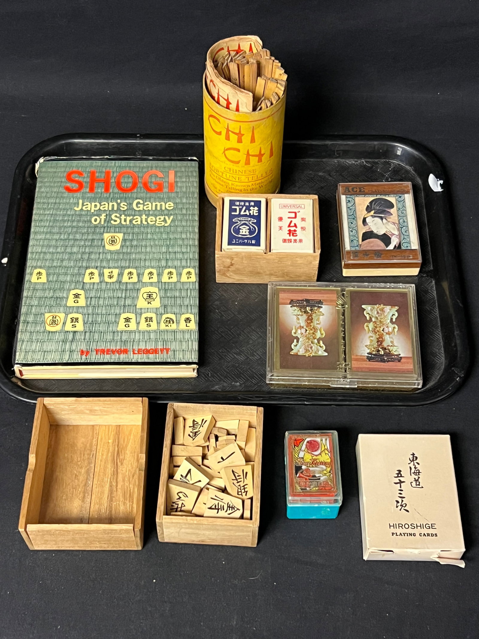 Vtg Japanese Hanafuda Cards, Chi Chi,More - Playing Cards, (3)Hanafuda, Chi Chi Chinese Fortune: Vtg Japanese Hanafuda Cards, Chi Chi,More - Playing Cards, (3)Hanafuda, Chi Chi Chinese Fortune Teller Sticks, Book