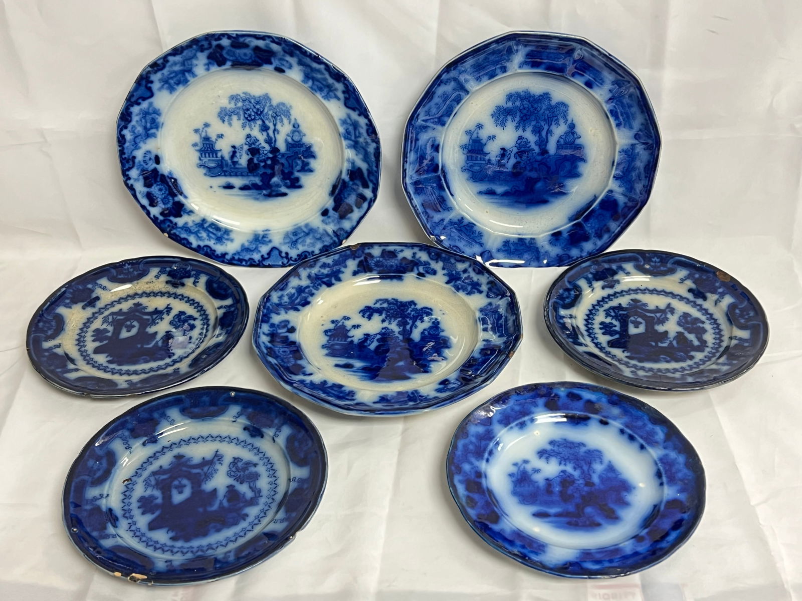 (7)Pcs Antique Flow Blue A&G Alcock + Mayer - TJ & J Mayer (See Photos, Some Chips) (1 of 14)