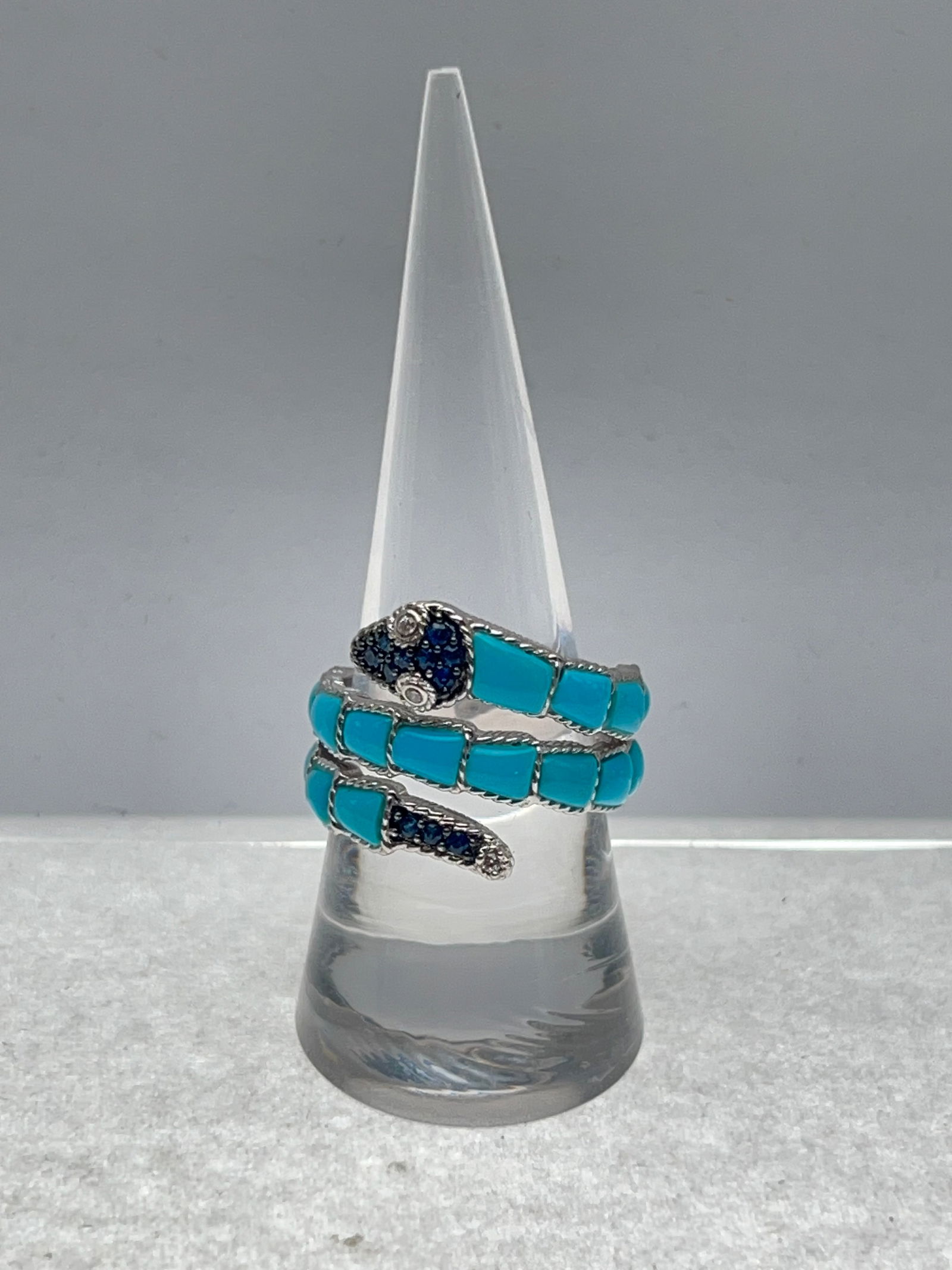 Judith Ripka Turquoise Sapphire Snake Ring, Sz 9 - New Old Stock w/ Original Box & Bag (1 of 4)
