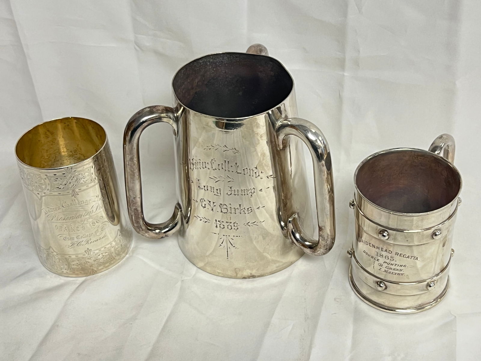 (3)Antique Late 1800s Presentation SP Items - Silverplated w/ Glass Bottoms - 1889 Long Jump, 1865 (1 of 7)