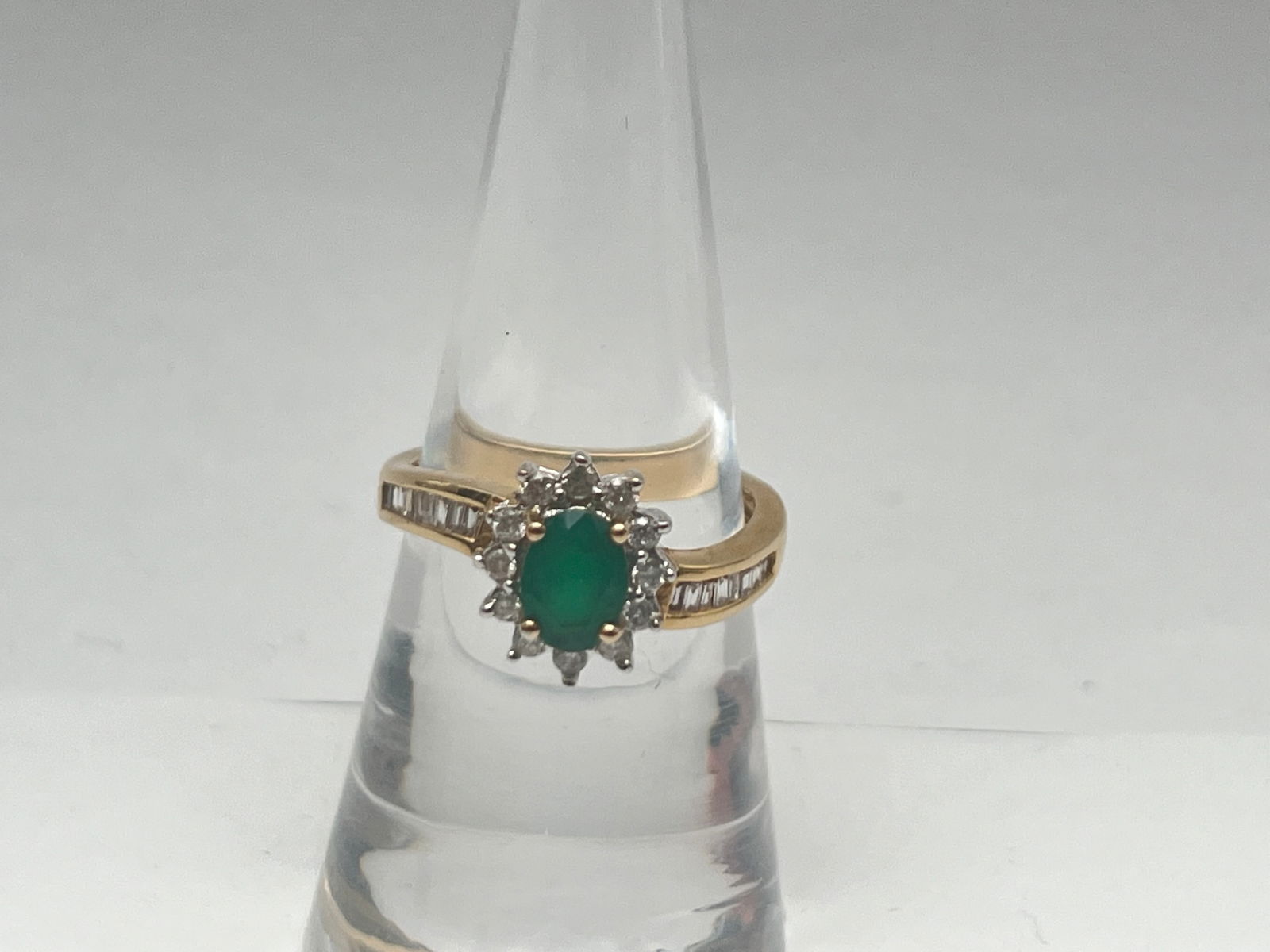 14K Gold Emerald Diamond Ring, Sz 7, TW 3.33g (1 of 3)
