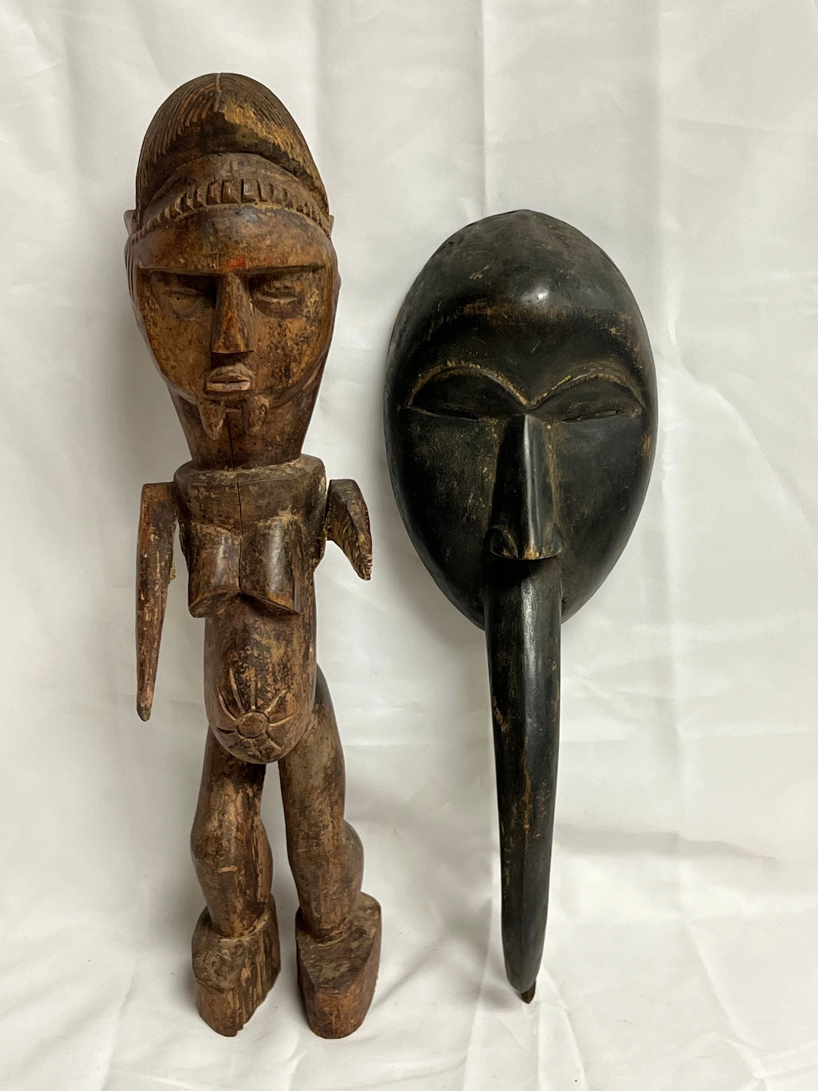 African Carved Figure + Carved Dance Mask - Figure w/ Moveable Arms 20''T + Tribal Dance Mask 17'' (1 of 6)