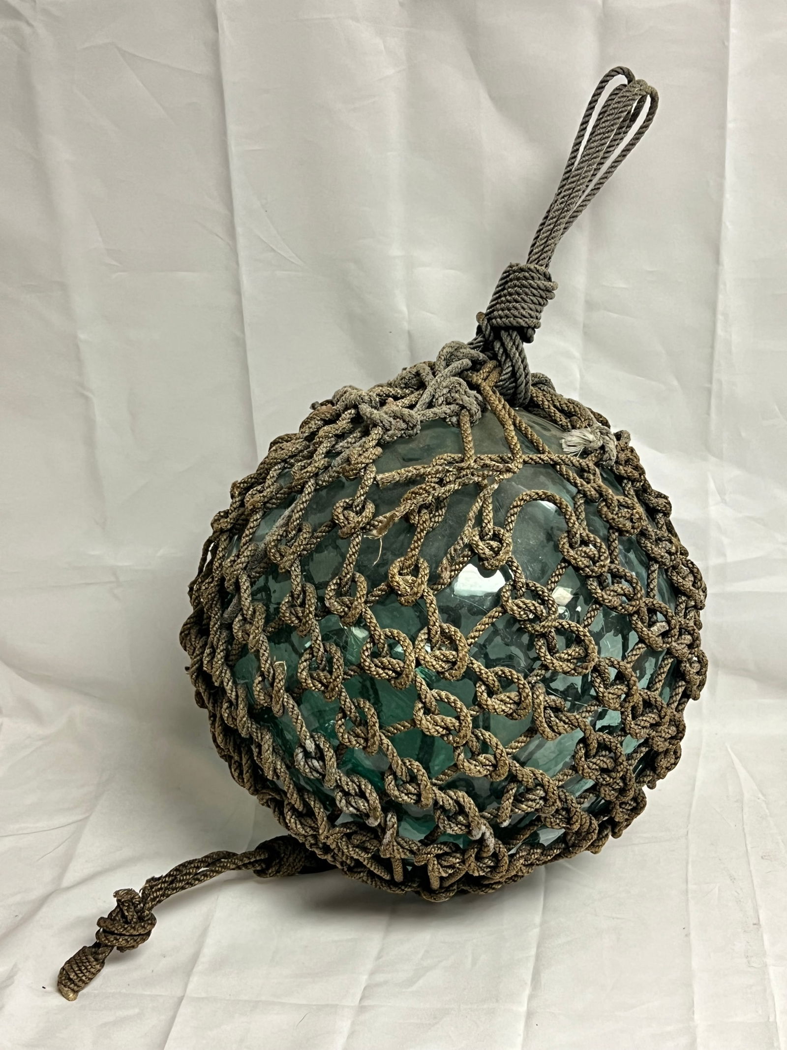 Large 41''Cir. Vtg Japanese Glass Fishing Float - Has Original Rope, Aqua Blue Float Weighs 10.7LBS (1 of 4)