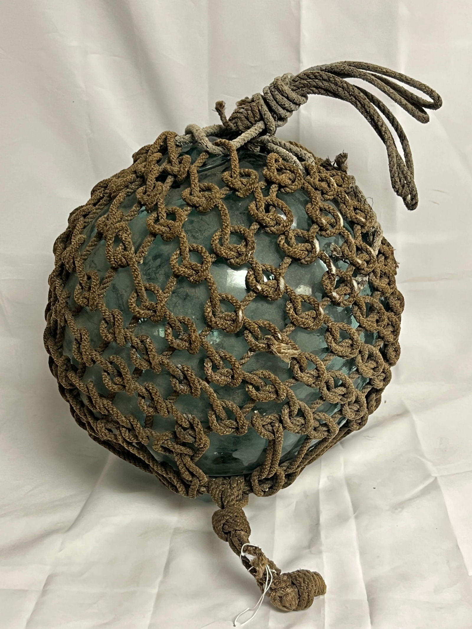 41''Cir. Vtg Japanese Glass Fishing Float - w/ Original Rope, Aqua Blue Color, 11.63 LBS - From (1 of 3)