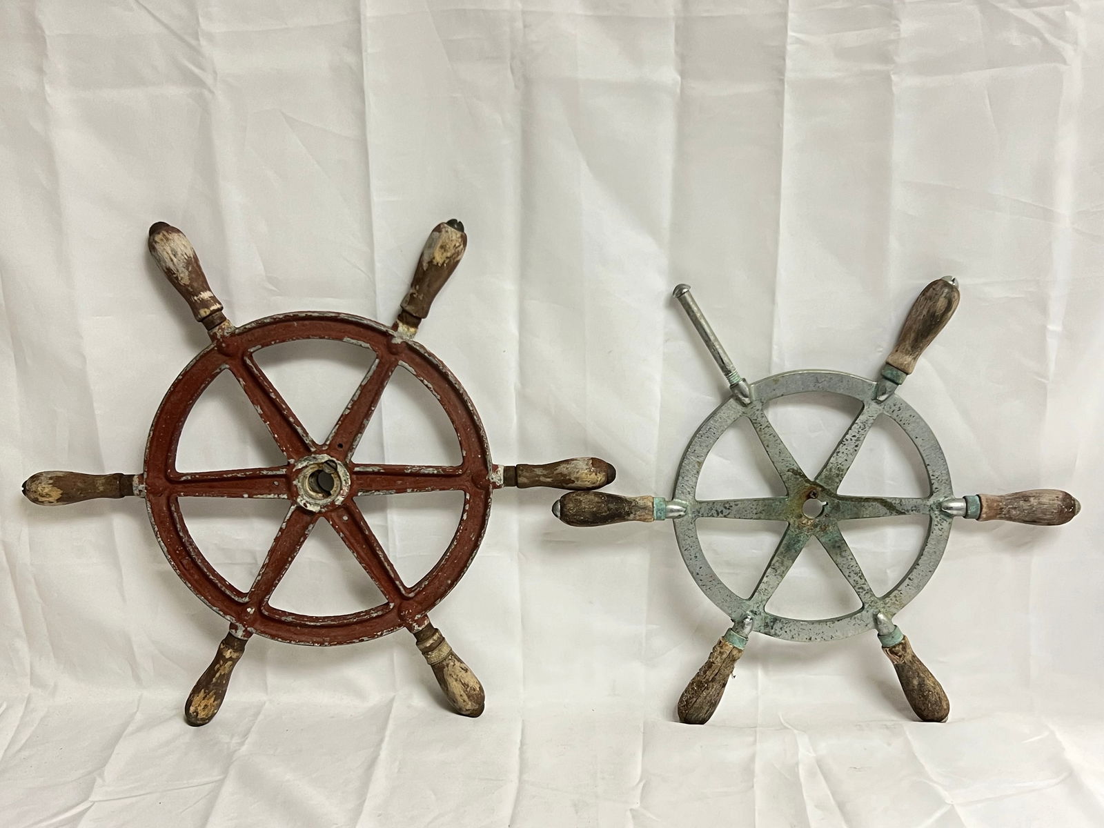 (2)Vtg Metal Ship Steering Wheels - (1)17.5'' (1)20'' - Both From Capitola Wharf House Restaurant (1 of 5)