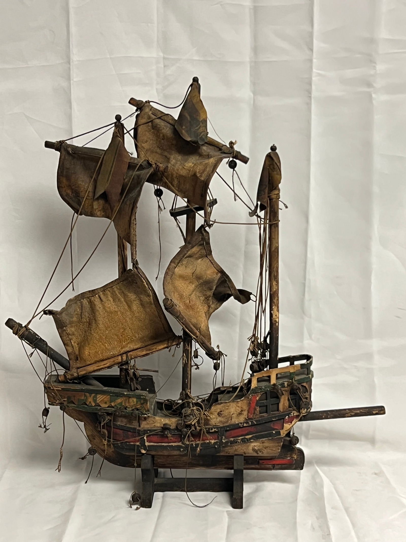 Vtg Wood & Leather Ship Model - From Capitola Wharf House Restaurant: Vtg Wood & Leather Ship Model - From Capitola Wharf House Restaurant