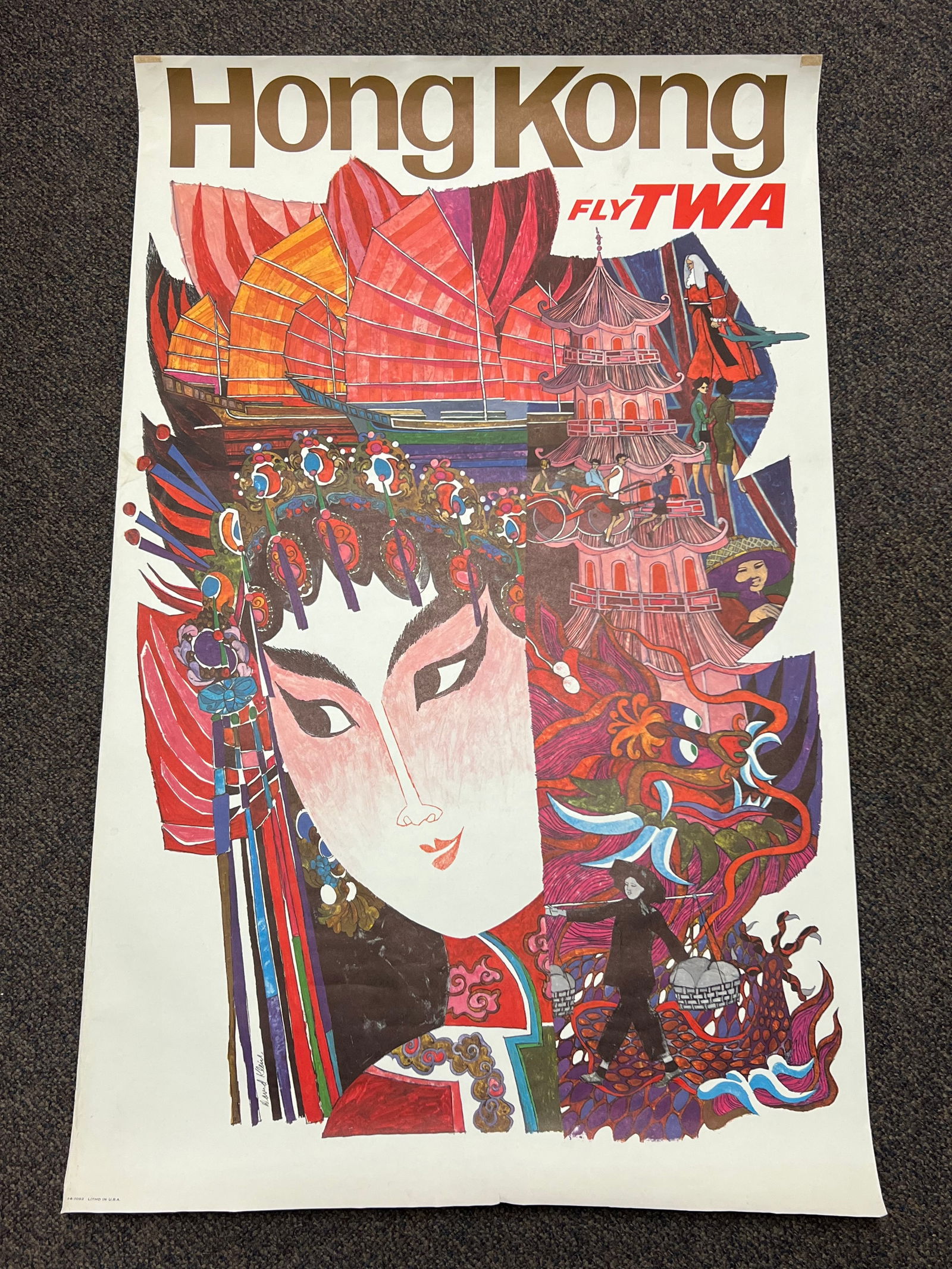 1960s TWA Hong Kong Lithograph Poster 40'' x 25'' - Advertising Poster by David Klem (1 of 6)