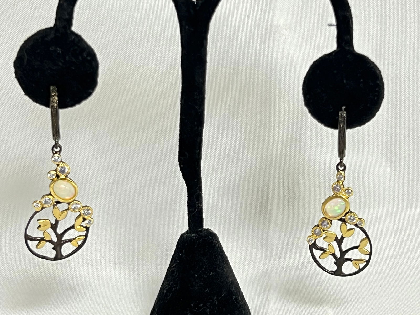 Sterling w/ 14K Accent Opal Dangle Earrings - 2'' Designer Earrings (1 of 6)