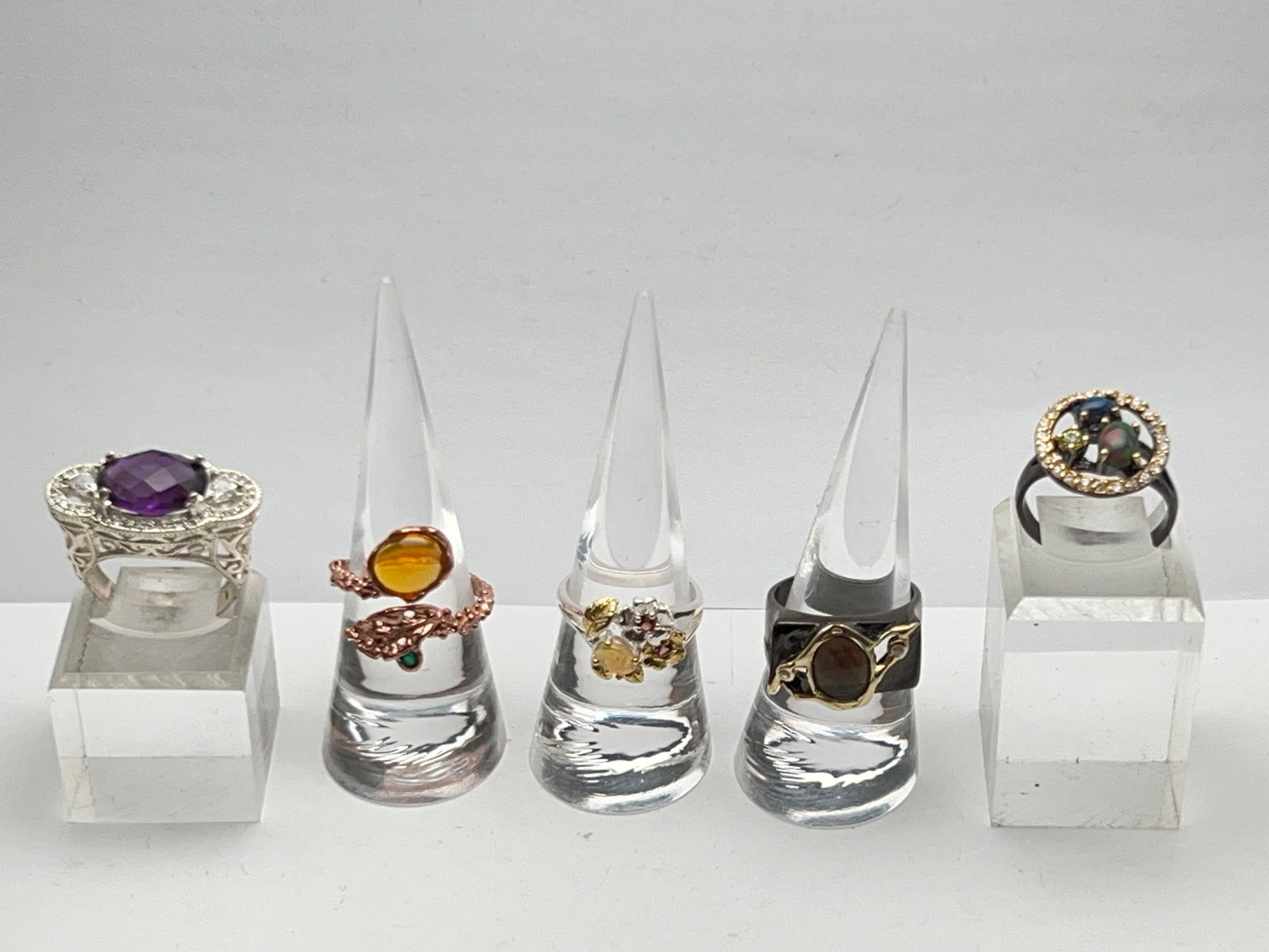 (5)Asst Sterling Silver Rings, Opal & More - Amethyst, Opal, More - Silver w/ 14K & Rose Gold (1 of 11)