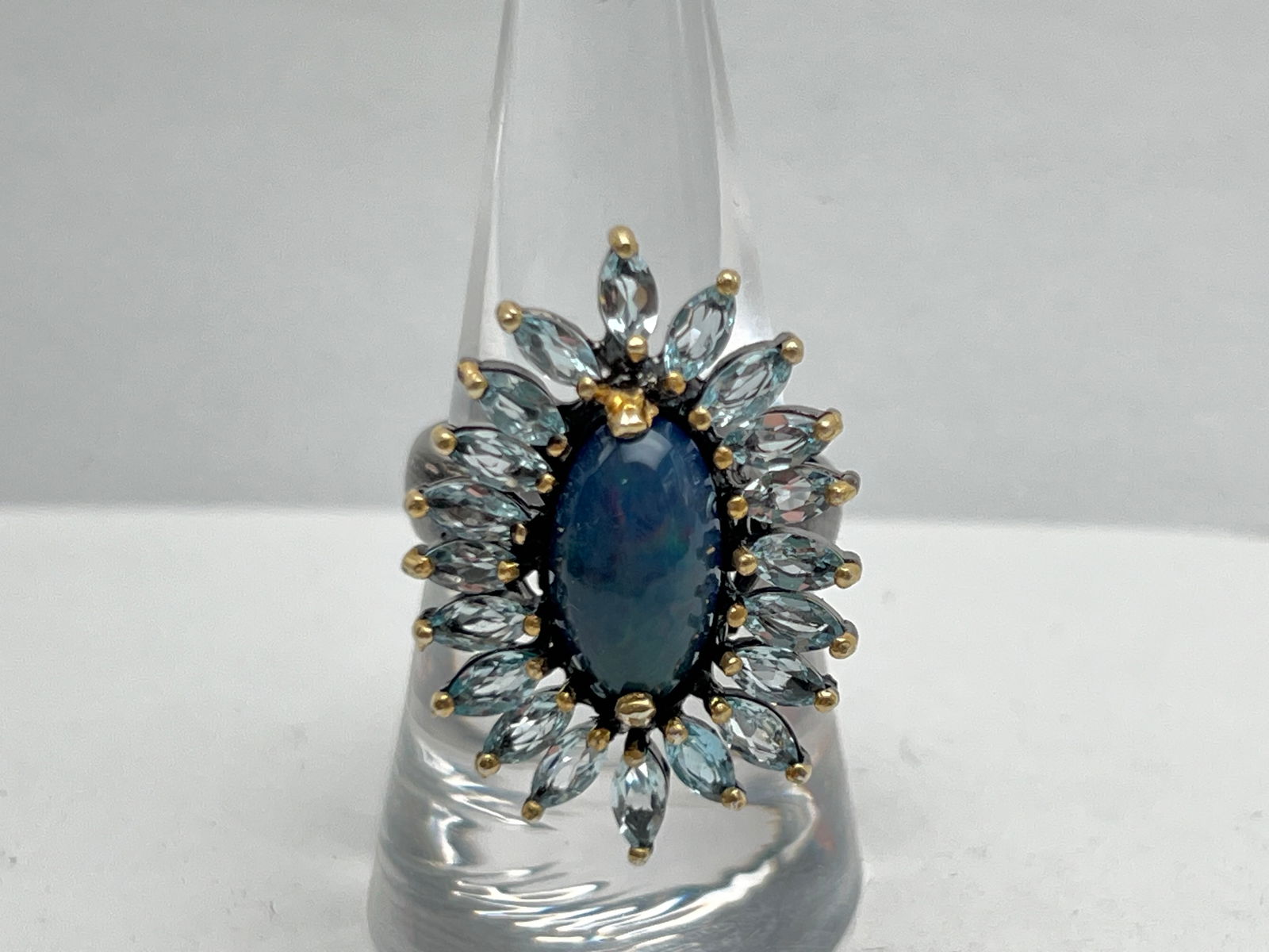 Black Opal w/ Aquamarine Sterling w/ 14K Ring - Sterling w/ 14K Accents Ring, Sz 9 (1 of 5)