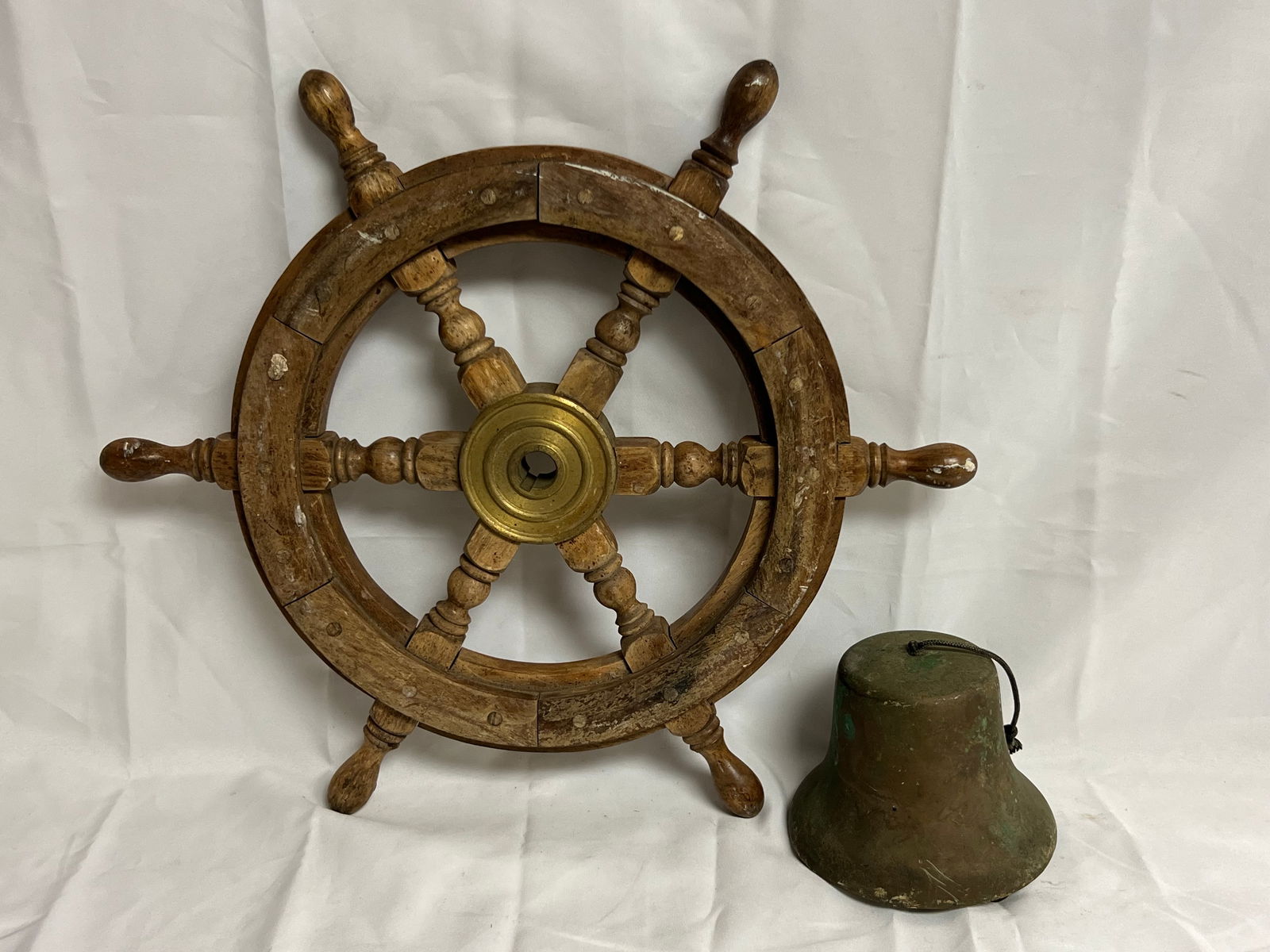 Nautical Ships Brass Bell, Ships Wheel - 18'' 6 Spoke Ships Wheel + Bell (1 of 4)