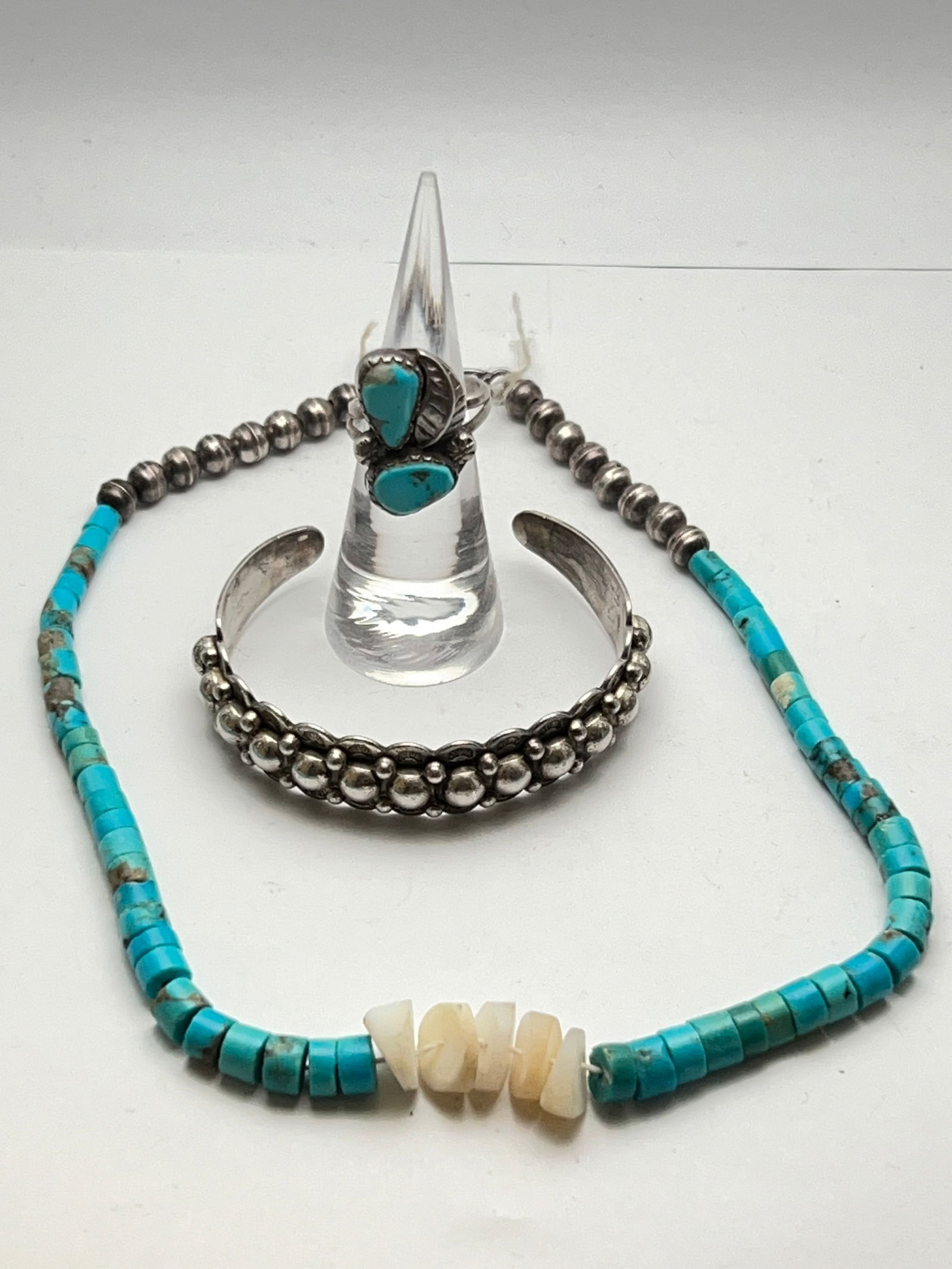 American Indian Vtg Sterling Turquoise - Vtg Sterling Turquoise Ring Sz 4, Turquoise Sterling (1 of 10)