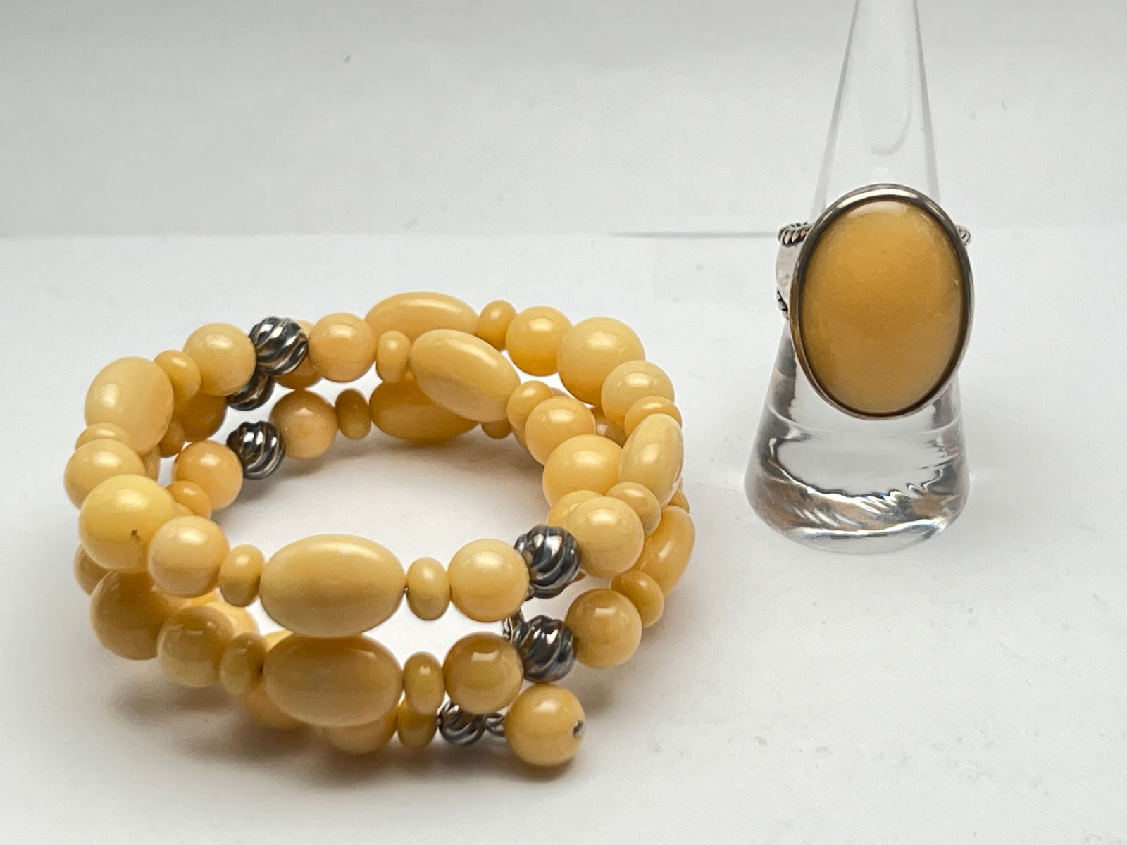 Carolyn Pollack Sterling Yellow Jasper Jewelry - Sterling Ring Sz 7 , Yellow Jasper Wrap Bracelet - (1 of 6)
