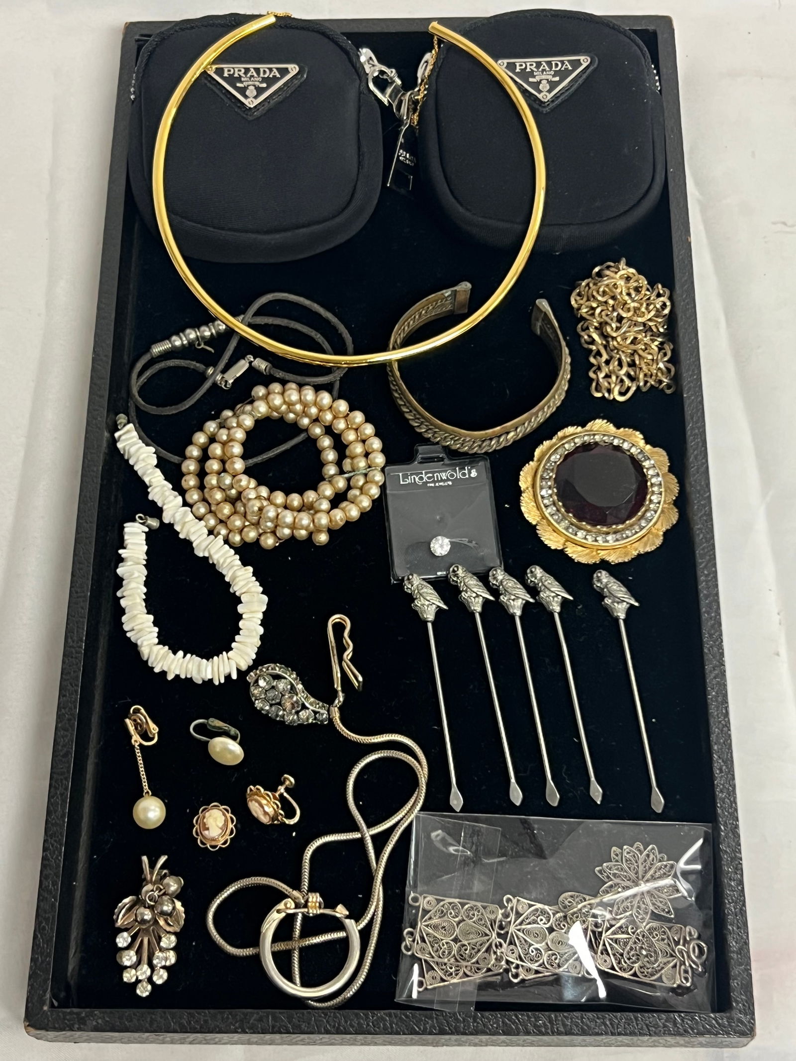 Sterling Filigree & Costume Jewelry Prada - (2)Prada Coin Bags w/ Straps + More: Sterling Filigree & Costume Jewelry Prada - (2)Prada Coin Bags w/ Straps + More