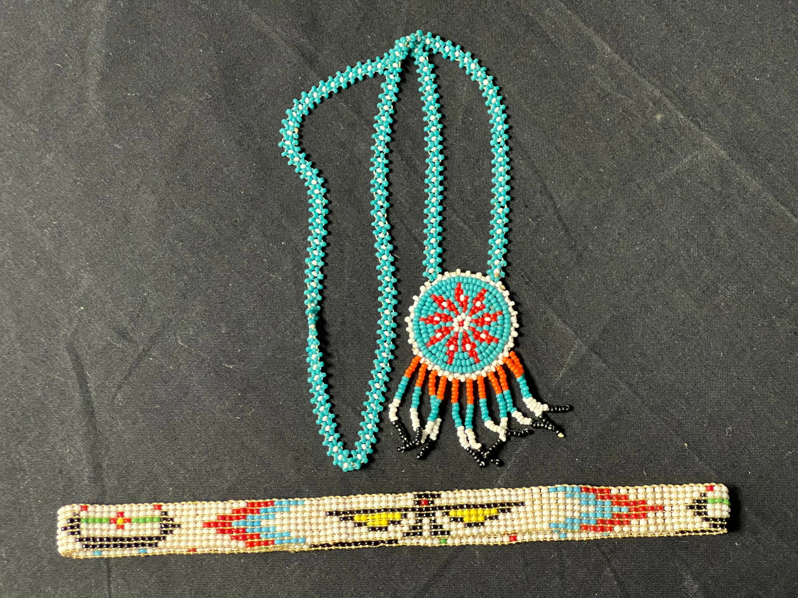 Native American Beaded Items - Necklace & Headband: Native American Beaded Items - Necklace & Headband