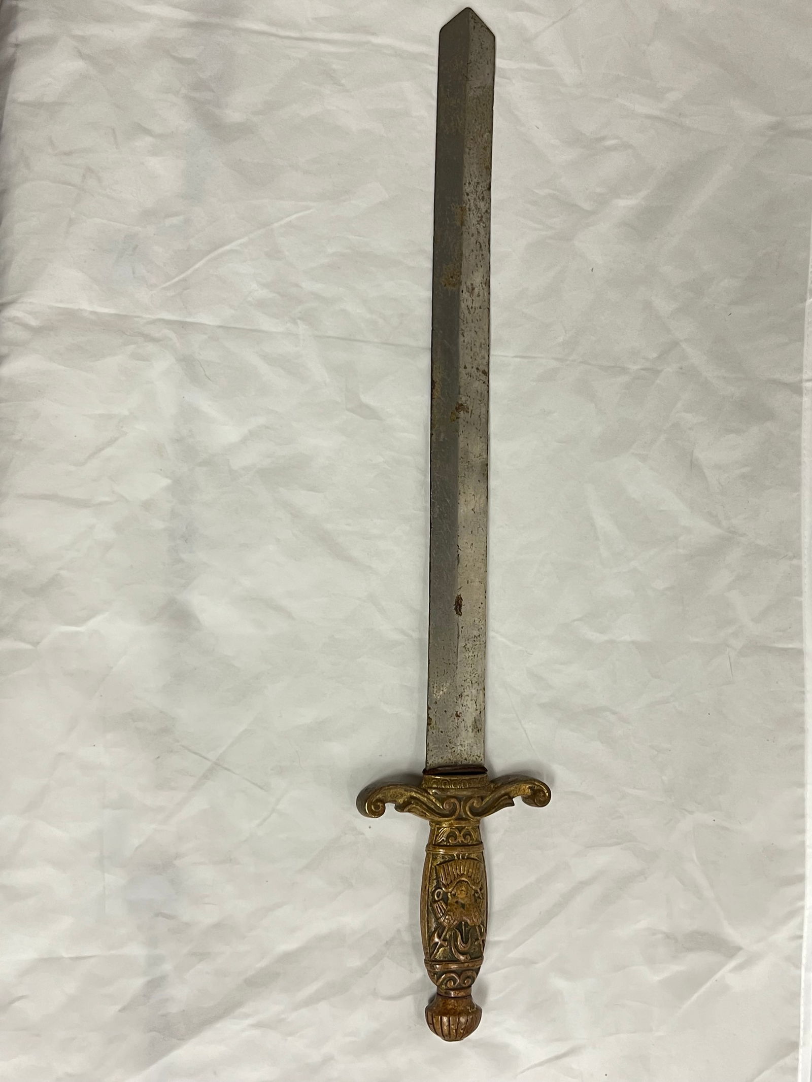Short Sword w/ Brass/Bronze Handle - Warrior Depicted on Handle, Edgeless Blade ?Ceremonial? - Blade (1 of 8)