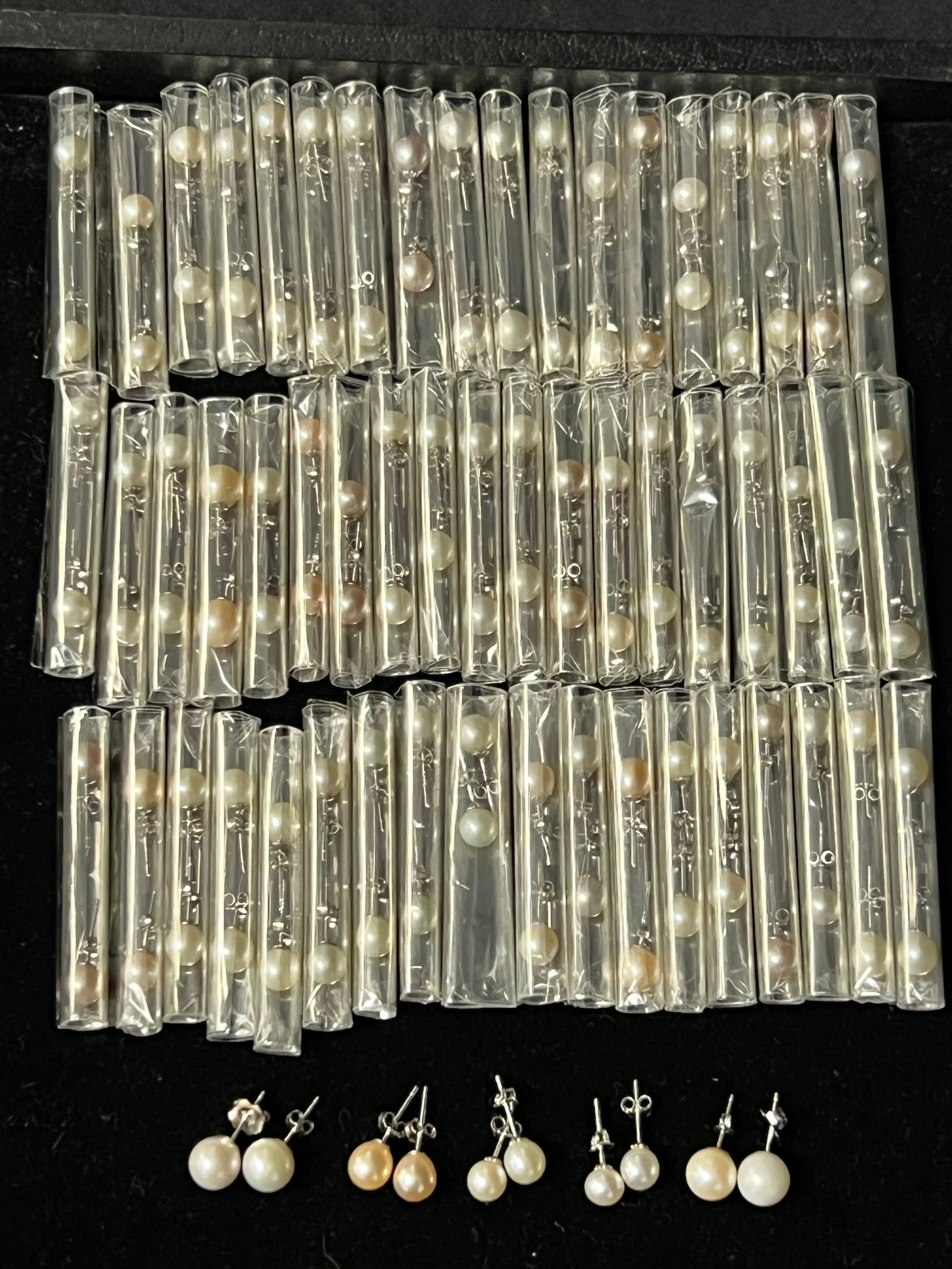 60Prs .925 Silver Pearl Stud Earrings - Dealer Liquidation - Natural Yellow , White, Pink Pearls (1 of 3)