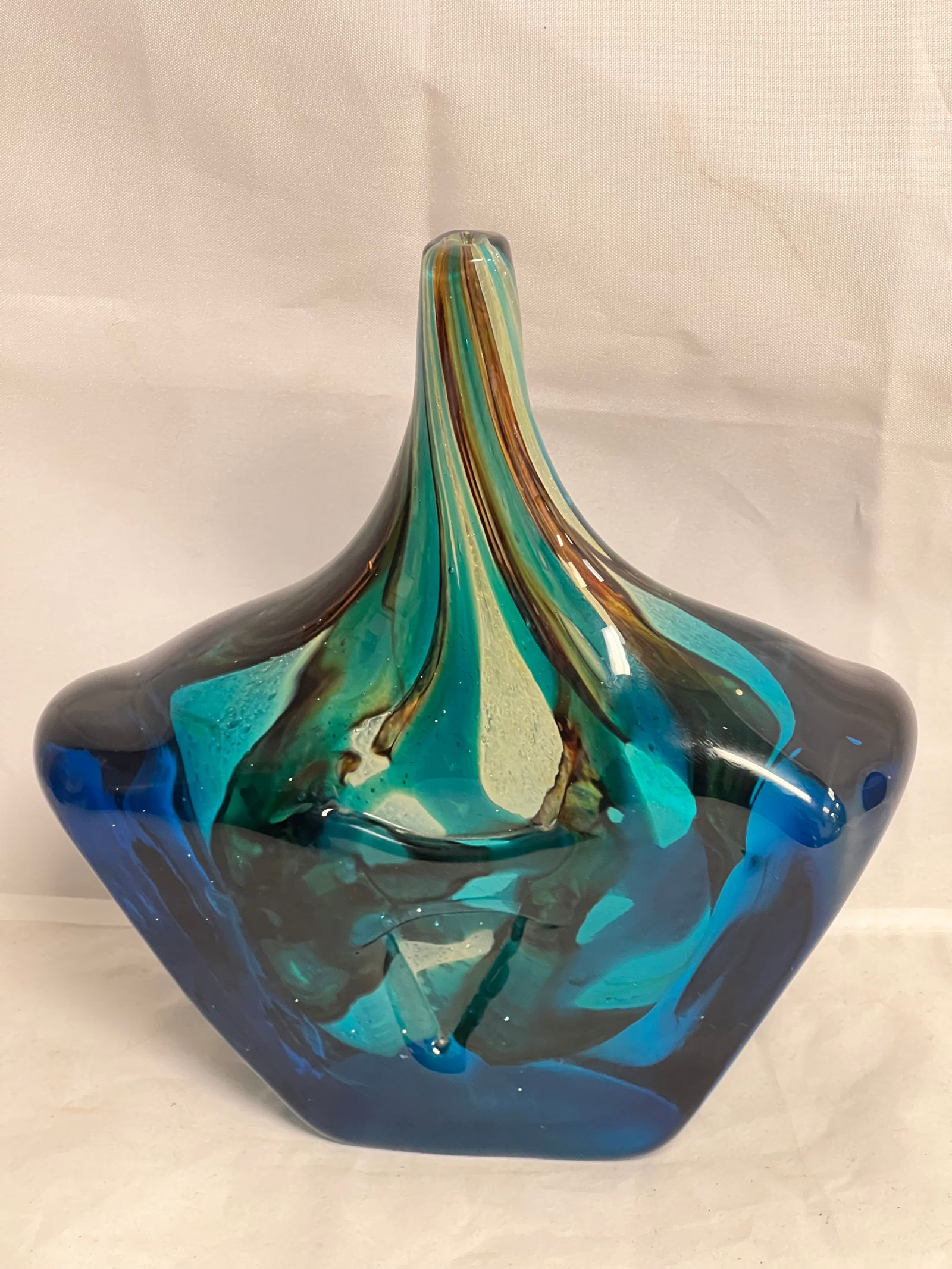 Signed Mdina 1979 Art Glass Vase 6.5'' x 8'' - Beautiful Turquoise Blue (1 of 5)